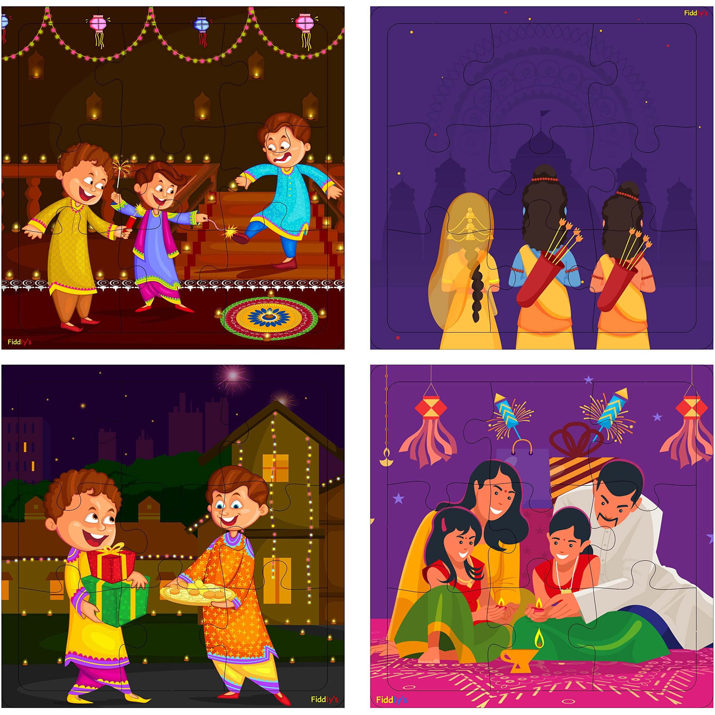Fiddlys Wood Jigsaw Puzzles for Kids & Children -9 Pieces Age 3+ (Diwali Gift Pack of 4)