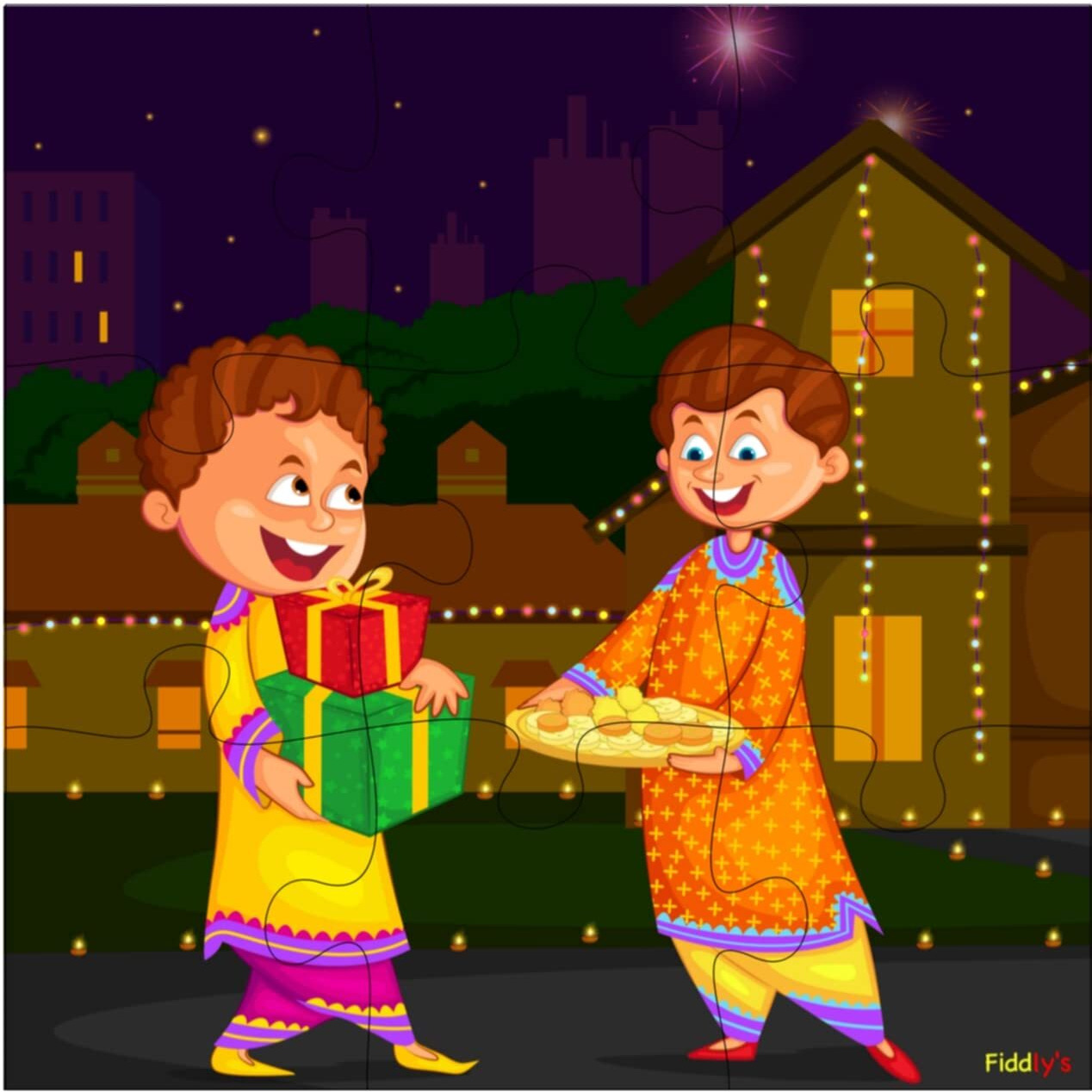 Fiddlys Wood Jigsaw Puzzles for Kids & Children -9 Pieces Age 3+ (Diwali Gift Pack of 4)