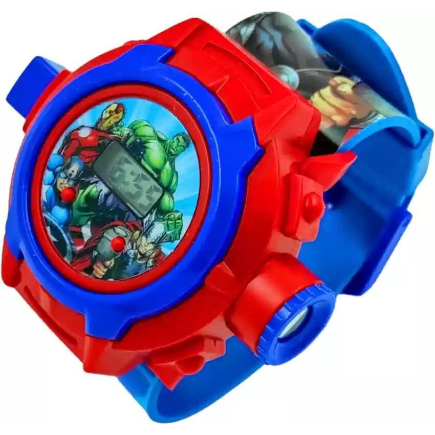 Acnos Brand- Digital 24 Images Projector Blue Avengers Watch for Kids Boys Rubber Material Watch Diwali Gift Birthday Return Gift Best Digital Toy Watch for Boys Girls
