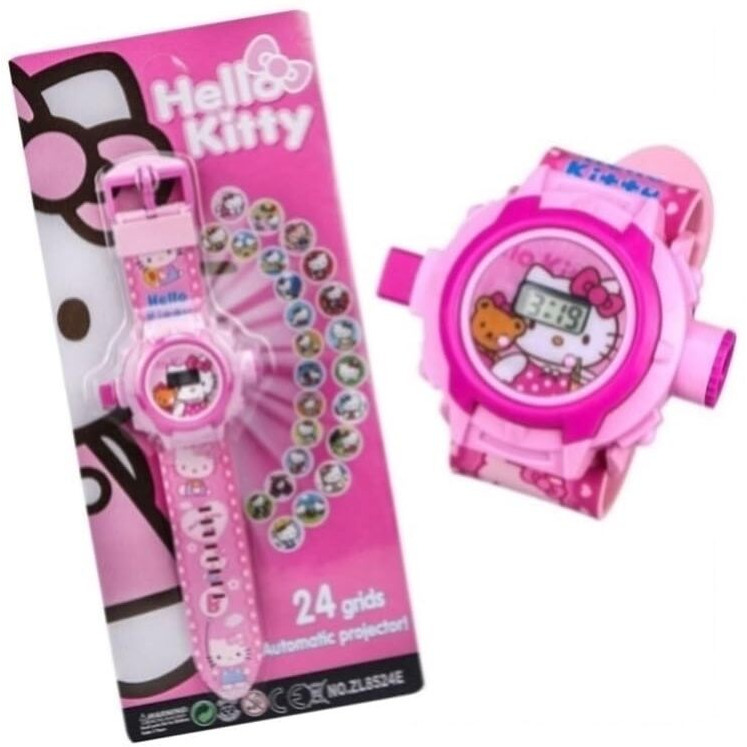 Acnos Brand- Digital 24 Images Projector Pink Hello Kitty Watch for Kids Boys Rubber Material Watch Diwali Gift Birthday Return Gift Best Digital Toy Watch for Boys Girls