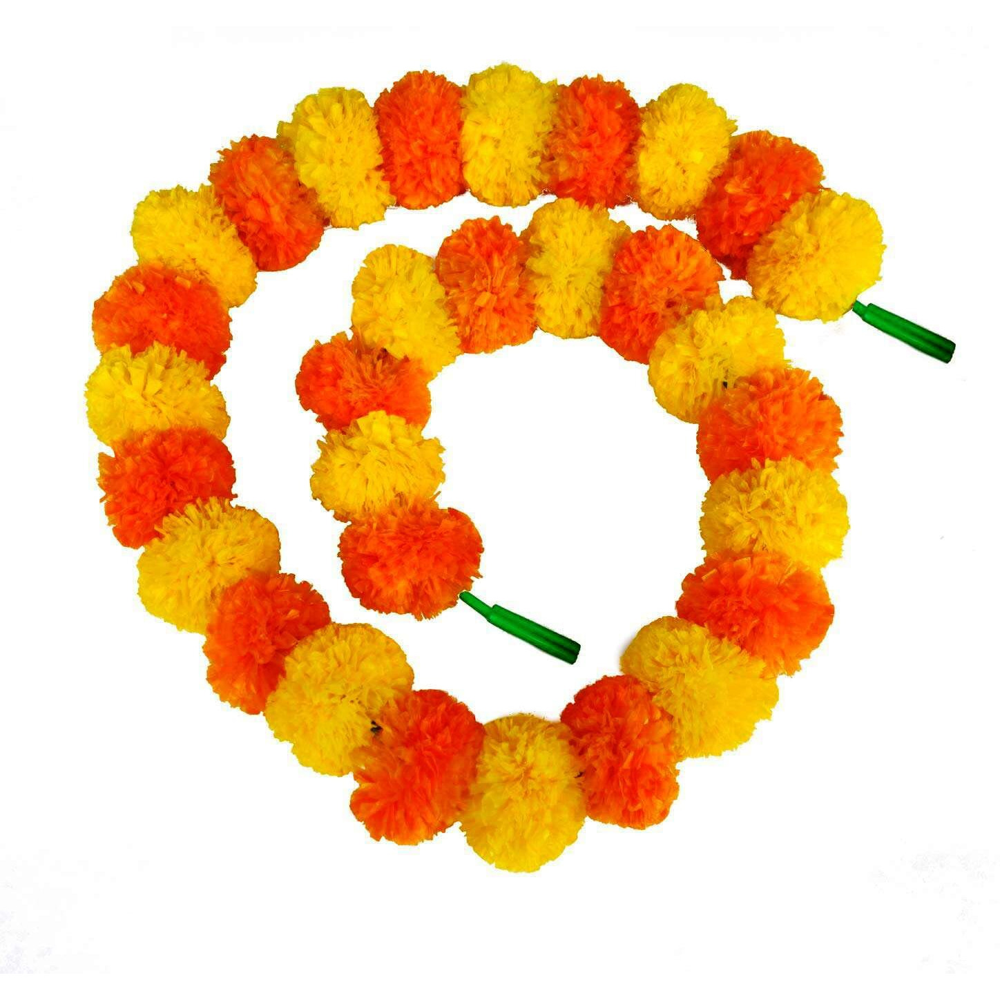 Abhaas 10Pcs Artificial Marigold Garland For Decoration Pooja Room Toran Indian Genda Phool For Wedding & Festivals Diwali Pongal (Orange+Yellow) /4.7 Feet/Set Of 10 Strings, 147 cm, 147 Cm