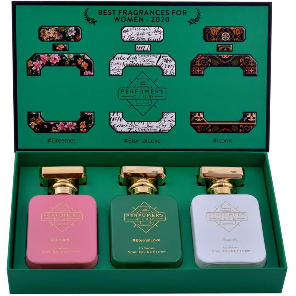 Perfumers Club Best Fragrance for Women Gift Set of 3 (Dreamer + EternalLove + Iconic) Upto 24 hrs lasting (Eau De Parfum)Gift Set For Diwali||Gift For Diwali| | Rakhi Gift for Brother | Friendship Day Gift |