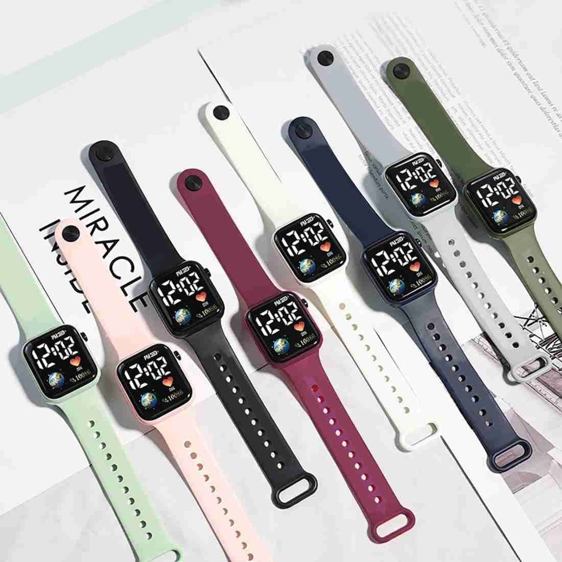 Zovuta Square Shape Dial Colorful Smart Looking Digital led Combo Watch For Kids Baby Boys and Girls- Fully Waterproof Sportswatch Display- Best Gift for Diwali and Birthday-Date and Time Function Only (For Age 4-15 Years) - (Combo, Green & Pink)