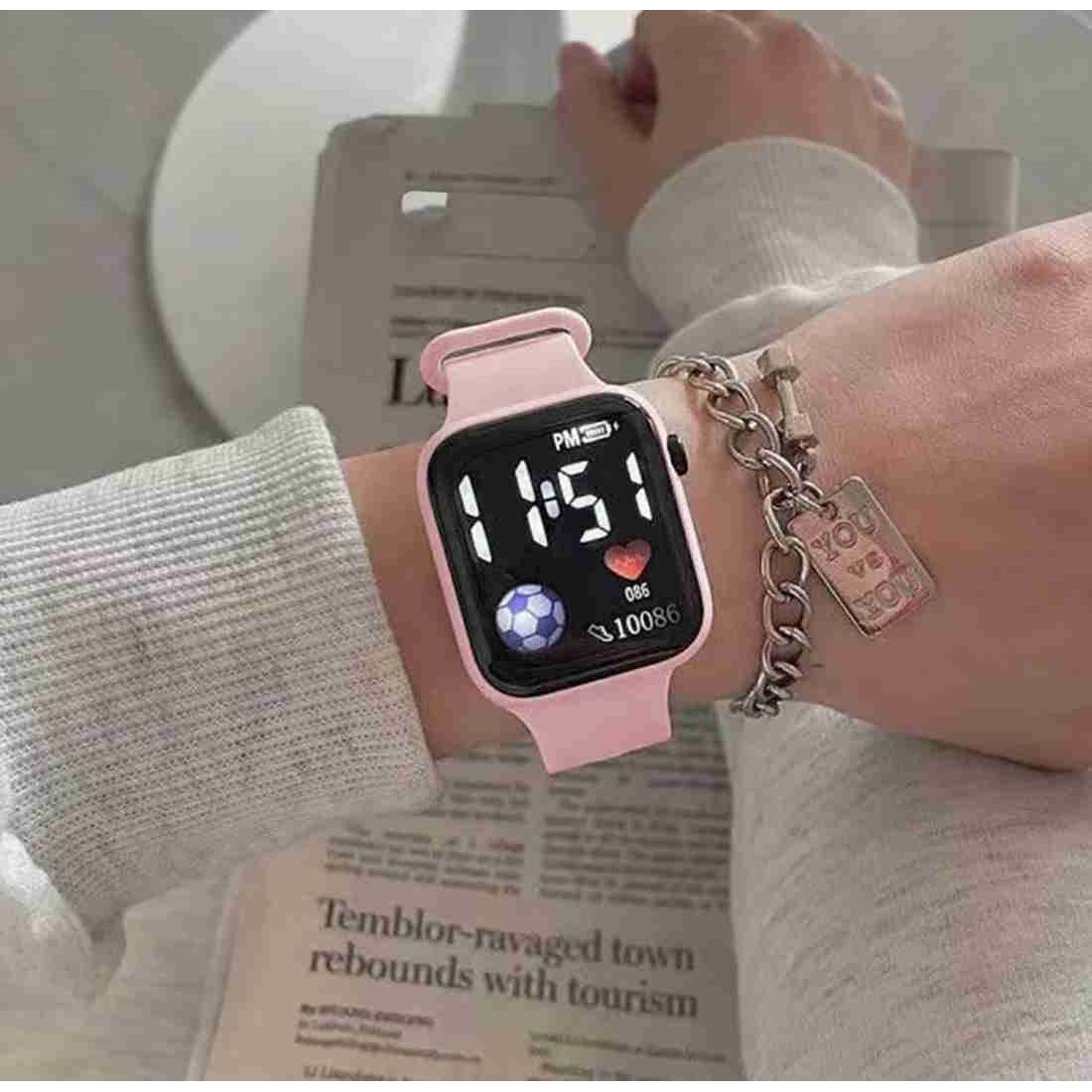 Zovuta Square Shape Dial Colorful Smart Looking Digital led Combo Watch For Kids Baby Boys and Girls- Fully Waterproof Sportswatch Display- Best Gift for Diwali and Birthday-Date and Time Function Only (For Age 4-15 Years) - (Combo, Black & Pink)