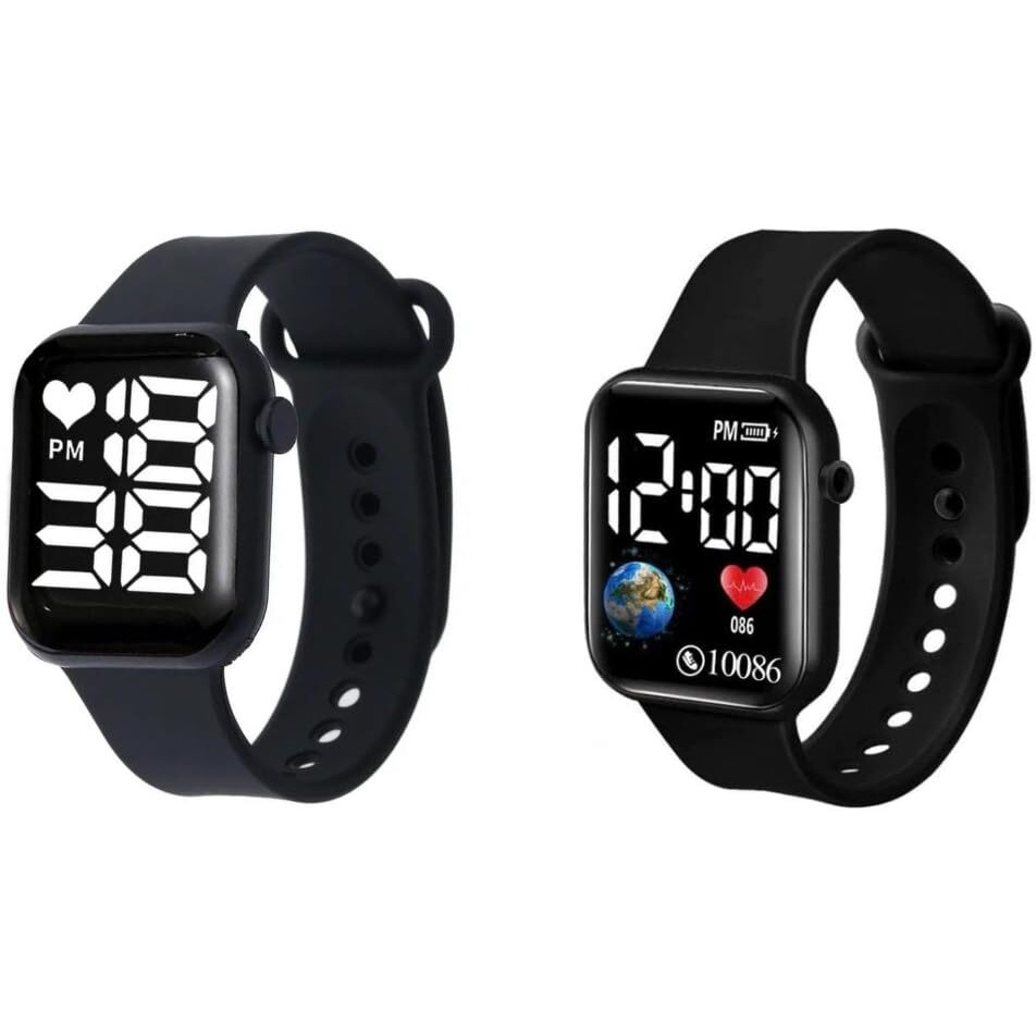 Zovuta Square Shape Dial Colorful Smart Looking Digital led Combo Watch For Kids Baby Boys and Girls- Fully Waterproof Sportswatch Display- Best Gift for Diwali and Birthday-Date and Time Function Only (For Age 4-15 Years) - (Combo, Solid Black & Graphical Black)