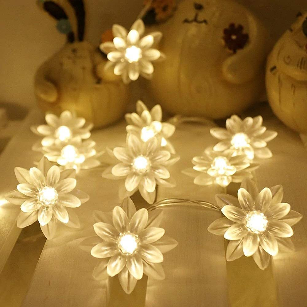 PESCA Lotus Flower String Lights for Indoor Outdoor Decoration Diwali Light for Party Birthday Diwali Christmas Navratri Valentine Gift Home Decoration Light (4 Meter 25 LED, Warm White)