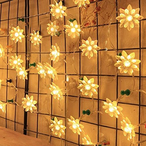 PESCA Lotus Flower String Lights for Indoor Outdoor Decoration Diwali Light for Party Birthday Diwali Christmas Navratri Valentine Gift Home Decoration Light (4 Meter 25 LED, Warm White)