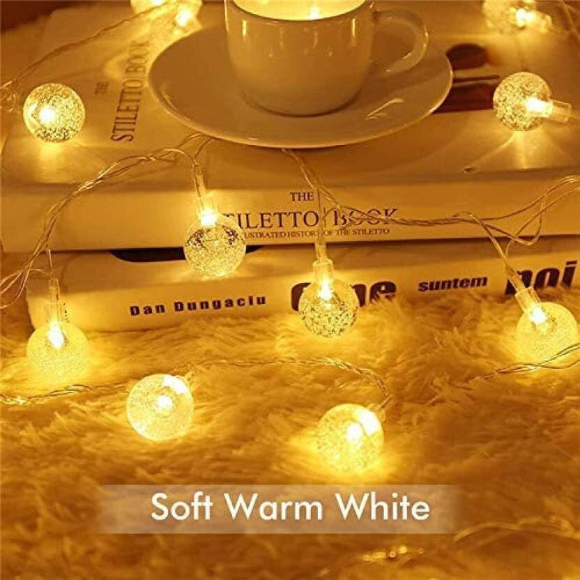 PESCA 100 LED Crystal Bubble Ball String Fairy Lights for Decortaion Diwali Christmas Light for Diwali Home Decorations Lighting (Warm White, 15 Meter)