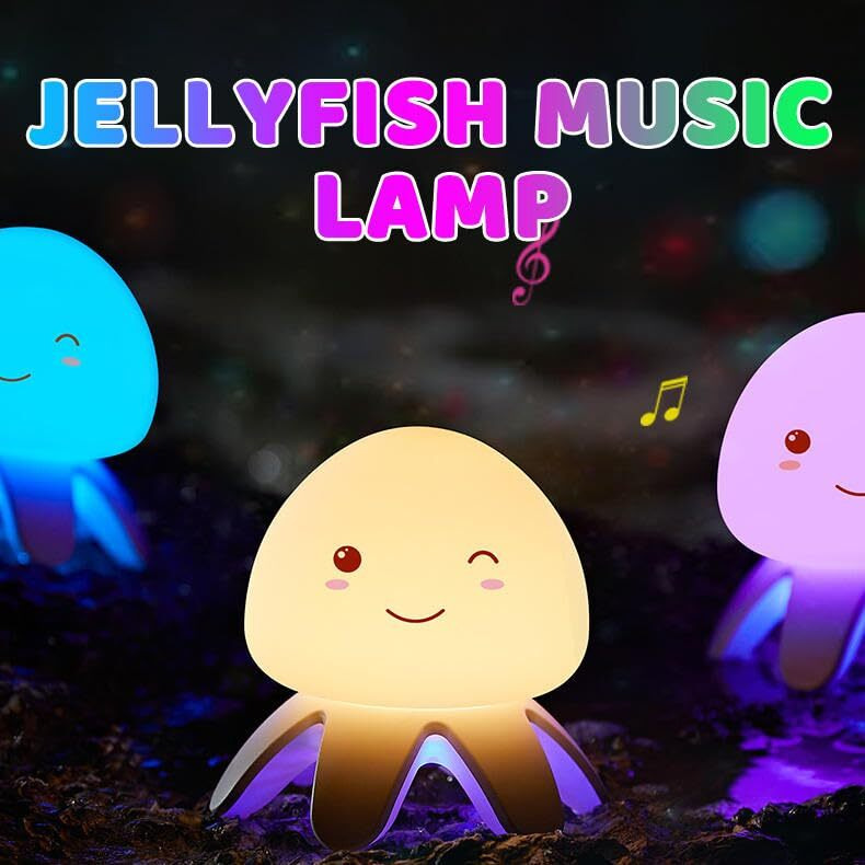 NIRVITTHAL Night Lamp for Bedroom, Touch Silicone Lamp, 5 Sleep Music 7 Colour Changing Light for Kid Bedroom, USB Rechargeable, Diwali Lights for Decoration (Jellyfish)