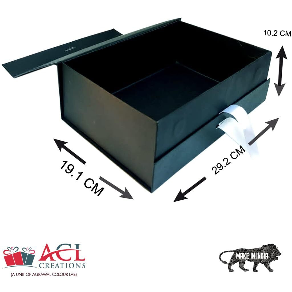 ACL Creations Cardboard Gift Box for Wedding Packaging, Birthday Hamper, Diwali Hampers, Corporate Gifting (Hamper Box With Magnet & Ribin Black Color)