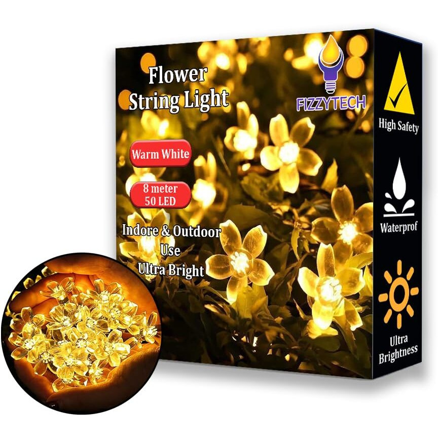 fizzytech 50 Led 8 Meter Flower String Lights of Home Decoration Diwali Light, Lights of Home Decoration (50 Led 8 Meter Warm White