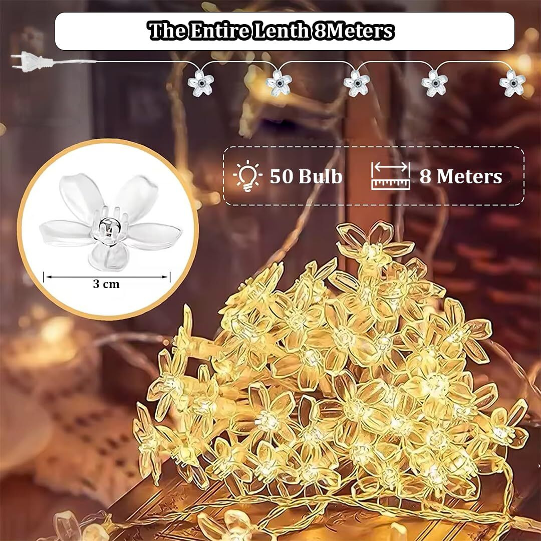 fizzytech 50 Led 8 Meter Flower String Lights of Home Decoration Diwali Light, Lights of Home Decoration (50 Led 8 Meter Warm White