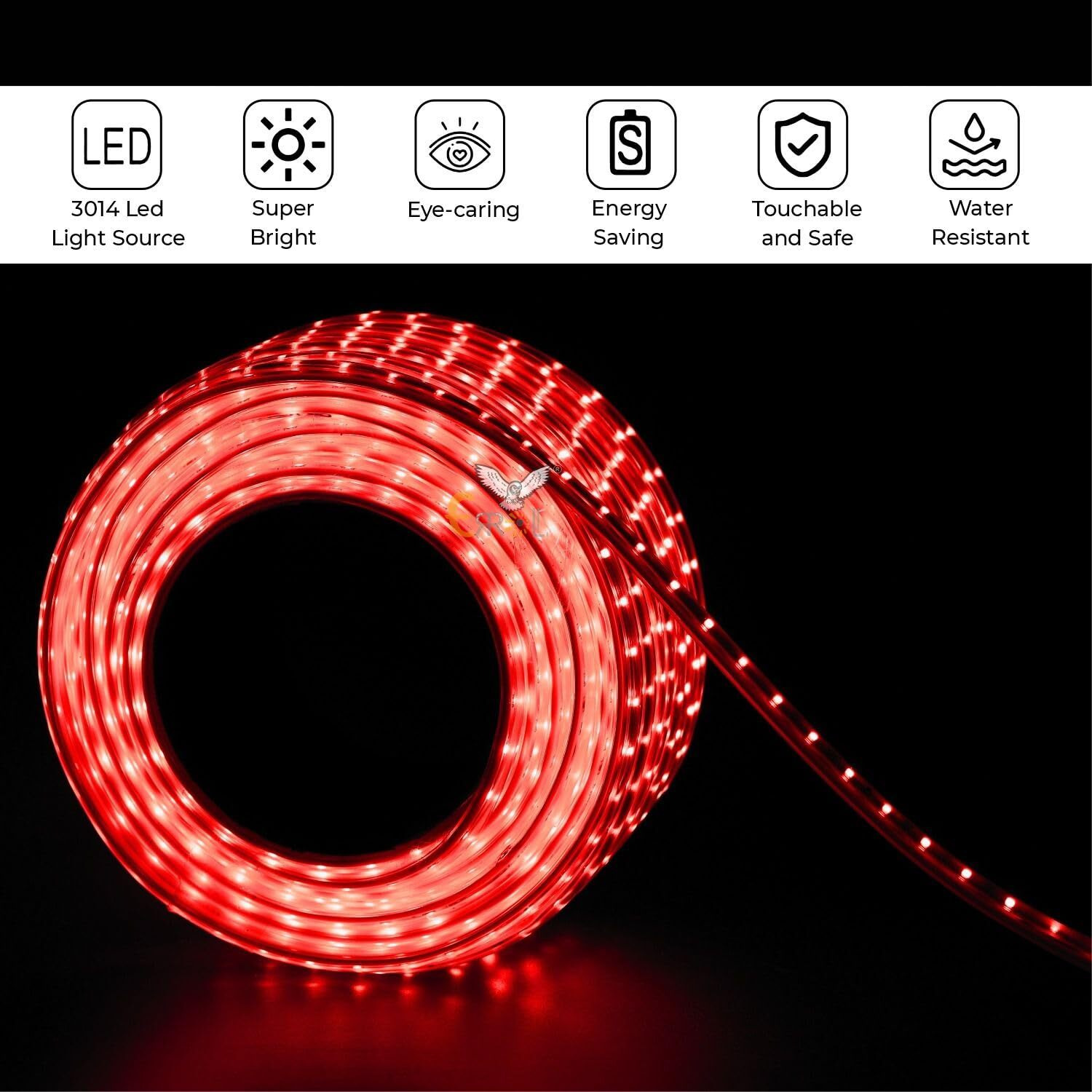Errol LED Strip Rope Light for Indoor,Outdoor,Decorative,Diwali,Christmas,Festival,Cove,False Ceiling,Balcony,Entrance,Pillar with Direct Plug-in Adapter.(3 Meter, Red)