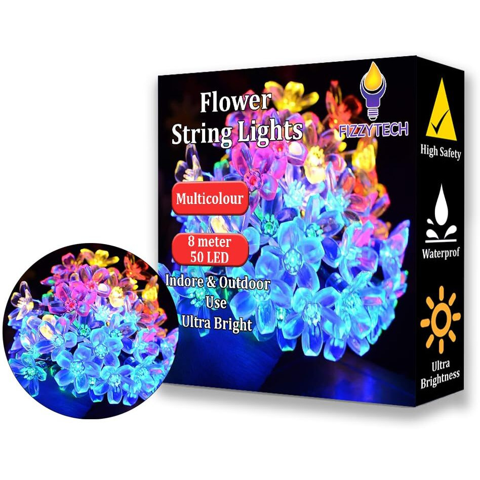 fizzytech Flower Fairy String Lights of Home Decoration Party Birthday Diwali Christmas Navratri Valentine Gift Home Decoration Light with 8 Flashing Modes (10 Meter 40 LED, Multicolour)