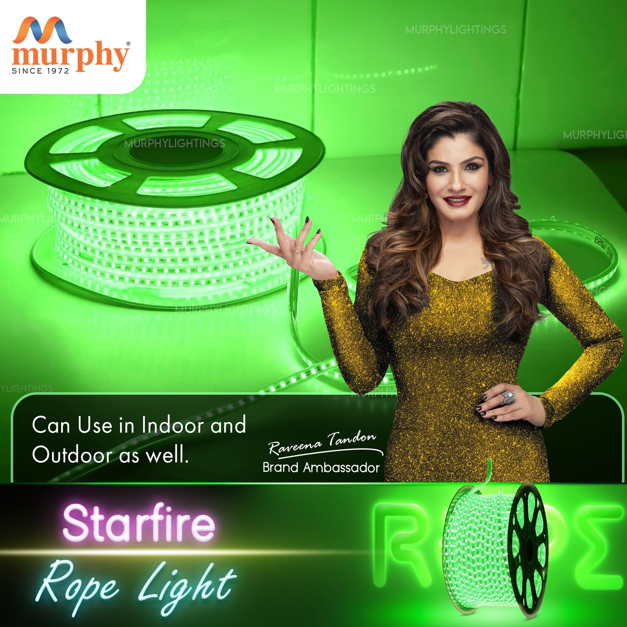 Murphy 2835-120 LED High Lumen Waterproof Indoor Outdoor Home Deorative, Diwali Lights, Rope Pipe Light, Cove Light (120 Led/Mtr) (Green, 10 Meter)