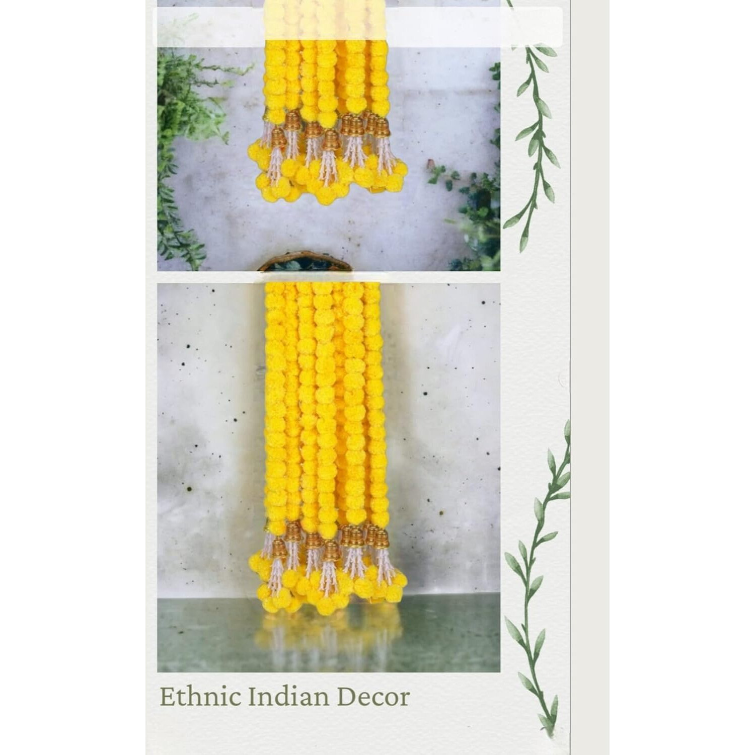 ABHAAS Hand-Crafted Artificial Marigold Garland Toran Hanging Gendha Thonaram for Diwali Festivals with Bells & Rajnignadha ((5y+5o) RJ, Set of 10)