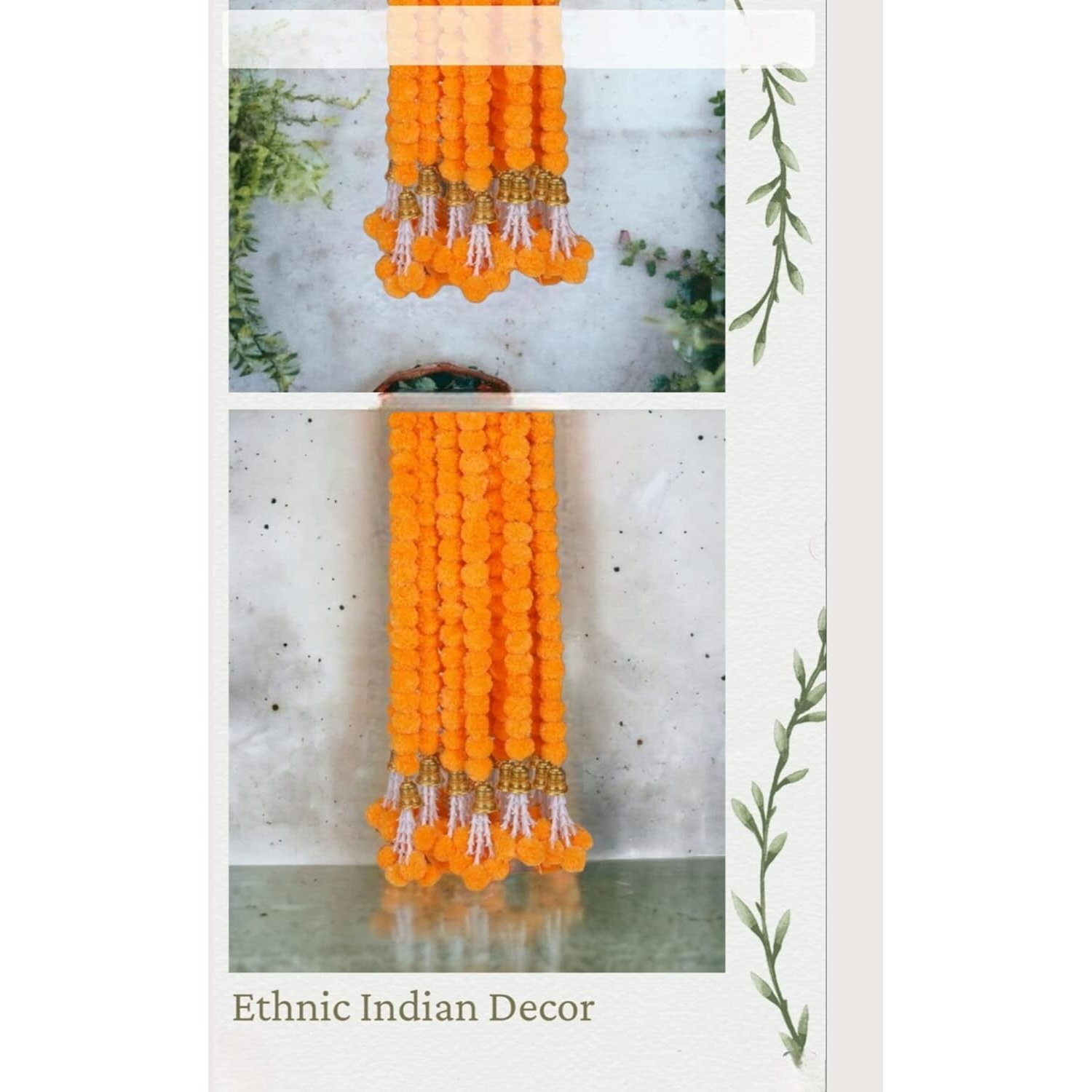ABHAAS Hand-Crafted Artificial Marigold Garland Toran Hanging Gendha Thonaram for Diwali Festivals with Bells & Rajnignadha ((5y+5o) RJ, Set of 10)