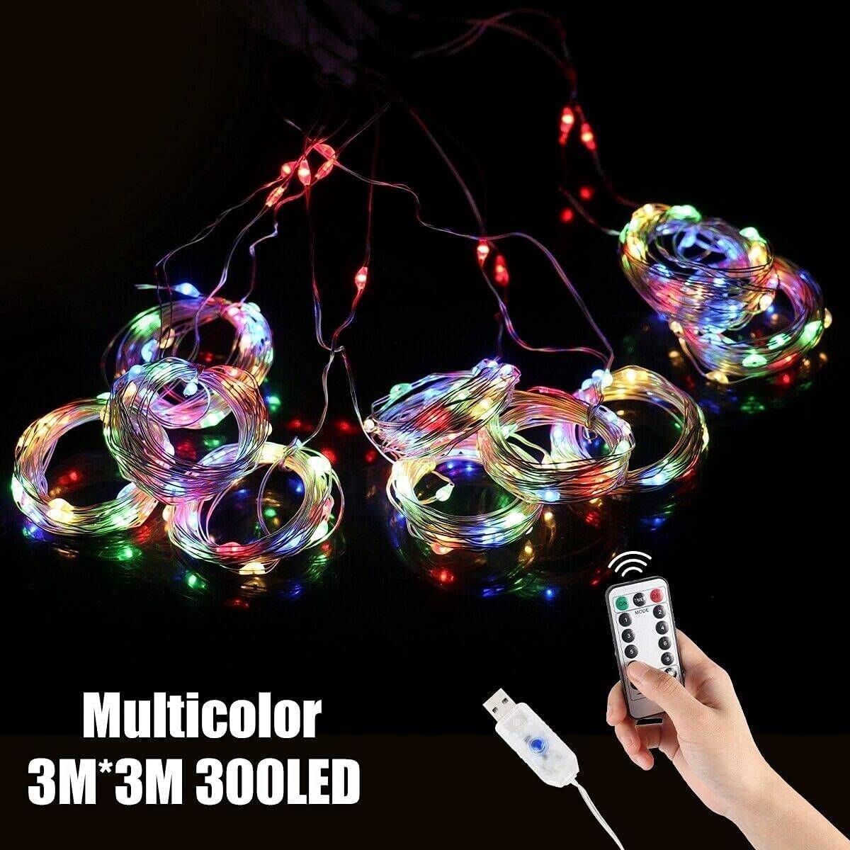 The Purple Tree Multicolor Fairy Curtain Light (300 LED, 10 Strings, 3x3 Mtr) Indoor Outdoor Decoration for Diwali, Christmas, Party, Home, Patio with Remote and USB Power Supply, Best Diwali Lights