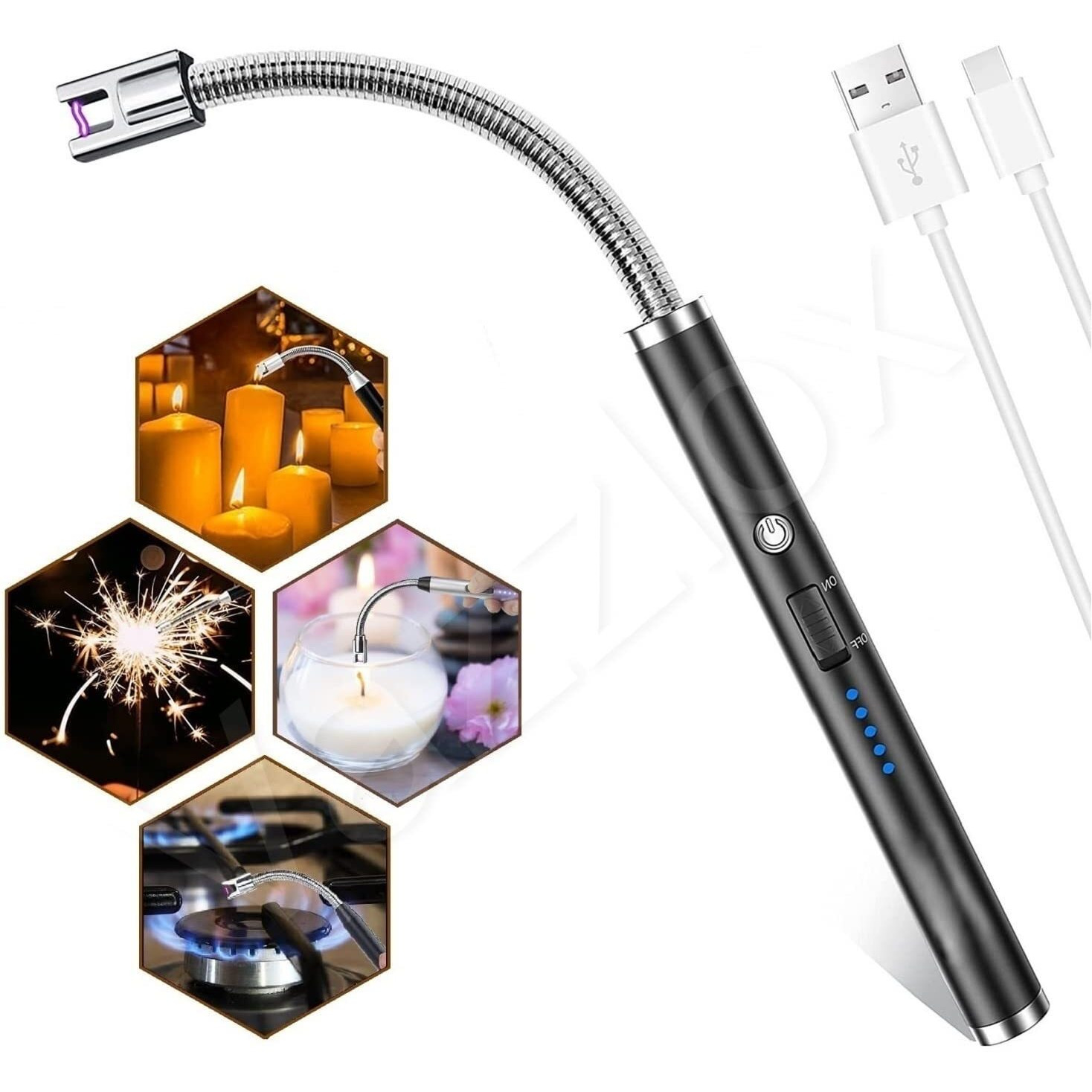 VazzLox Electric Lighter for Candles Rechargeable Electric Gas Lighter for Home Use Candle Lighter Plasma Lighter Flameless Windproof USB Lighter 360 Flexible Neck Arc Lighter for Diwali Fireworks