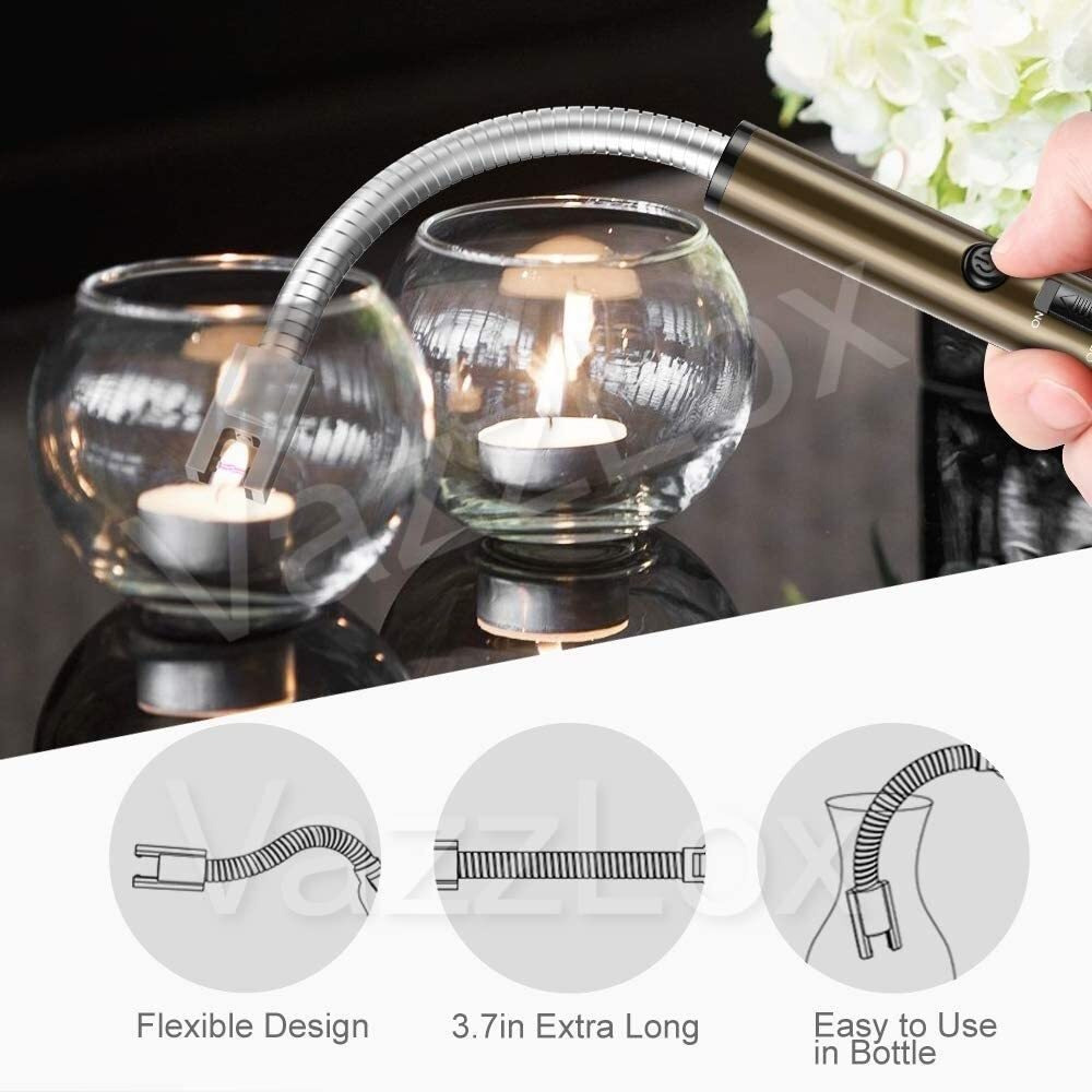 VazzLox Electric Lighter for Candles Rechargeable Electric Gas Lighter for Home Use Candle Lighter Plasma Lighter Flameless Windproof USB Lighter 360 Flexible Neck Arc Lighter for Diwali Fireworks