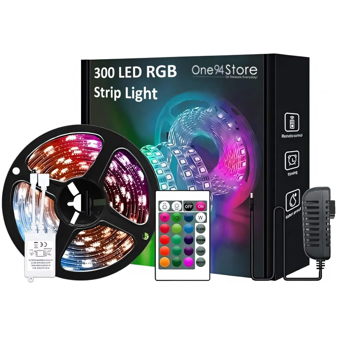 One94Store 5 Meter LED Strip Lights 300 Led RGB Strip Light with Adaptor with 16 Modes Remote Operated Smart LED Light for Home Decoration, Bedroom,Diwali Decoration & False Ceiling (Multicolor)