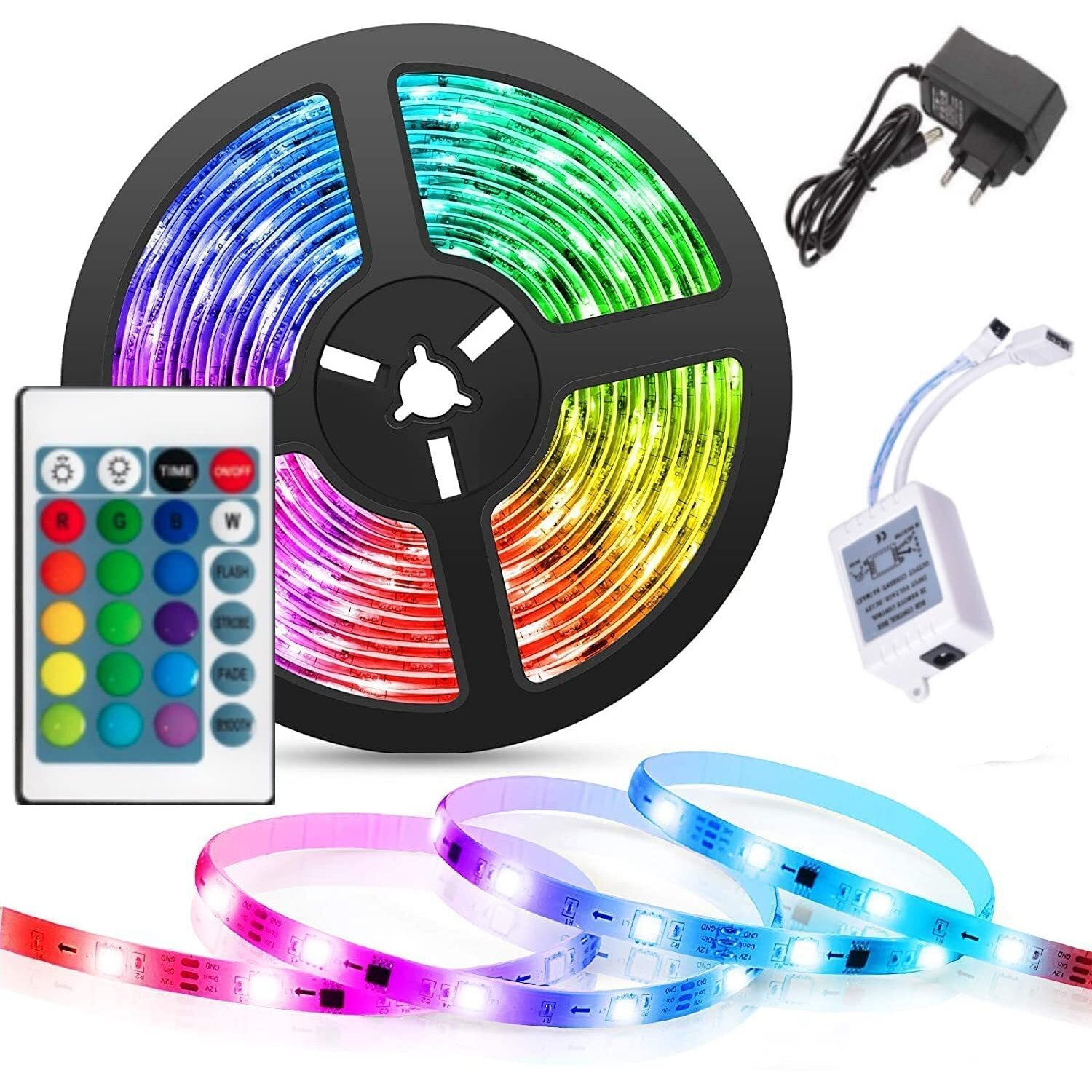 One94Store 5 Meter LED Strip Lights 300 Led RGB Strip Light with Adaptor with 16 Modes Remote Operated Smart LED Light for Home Decoration, Bedroom,Diwali Decoration & False Ceiling (Multicolor)
