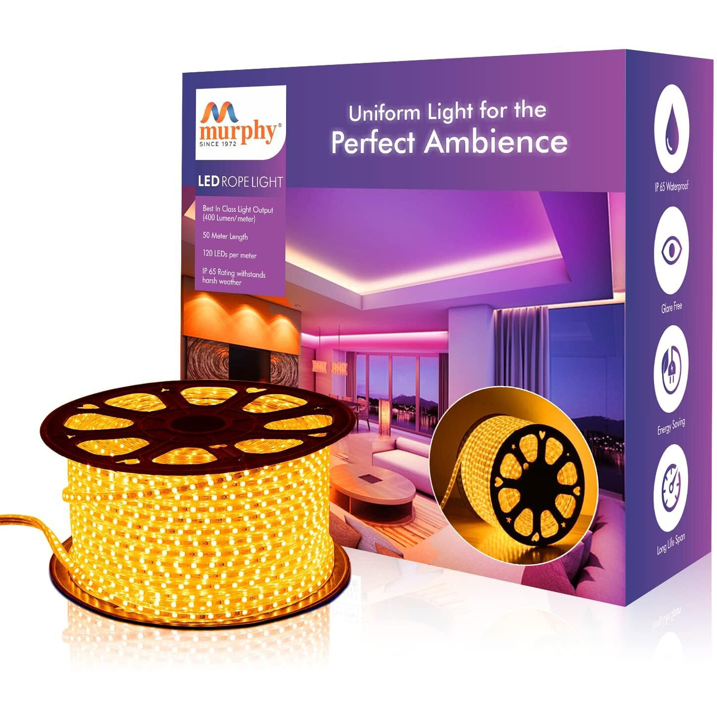 Murphy 2835-120 Led High Lumen Waterproof Indoor Outdoor Home Deorative,Diwali Lights,Rope Pipe Light,Cove Light (120 Led/Mtr) (Warm White)50 meters