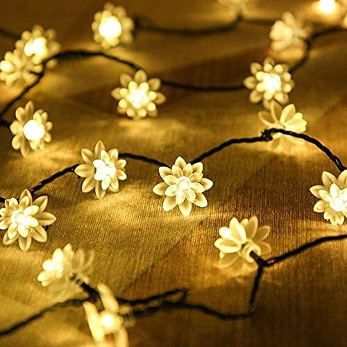 One94Store Double Silicone Flower String Light 30 LED 8 Meter Lotus Flower Fairy Light for Home Decoration, Indoor Outdoor Decoration Flower Light for Diwali, Christmas (Warm White, Plug-in)