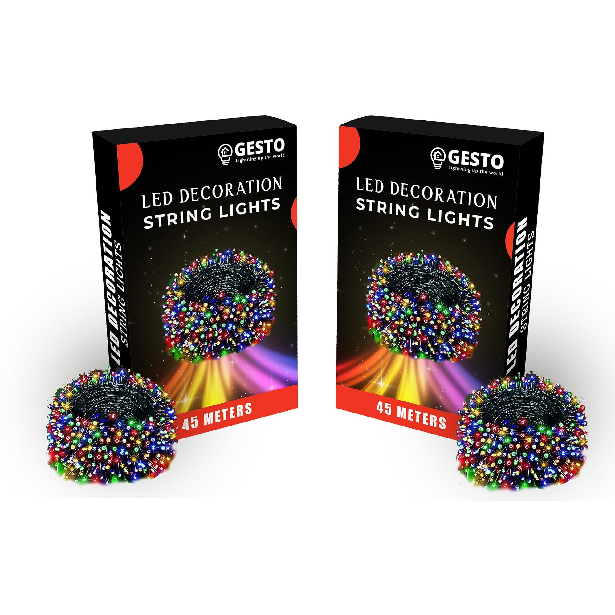 Gesto Multicolor Serial String Led Light with 8 Modes Changing Controller - Waterproof Serial Lights for Decoration Long | for Home,Diwali Decoration, Christmas,Patio Garden(45 Meter | Pack of 2)