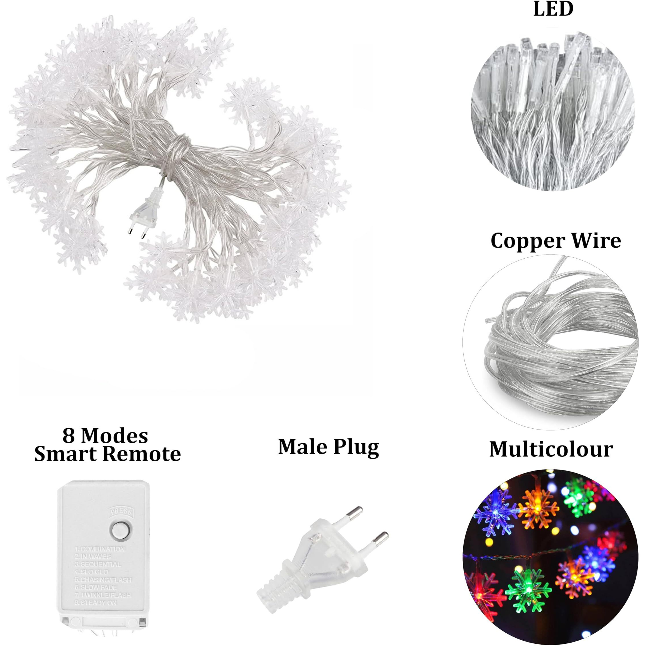 fizzytech Plastic Snow Flake String Lights Of Home Decoration Diwali Light For Party Birthday Diwali Christmas Navratri Valentine Gift And Lights Of Home Decoration (4 Meter 25 Led, Multiclour)