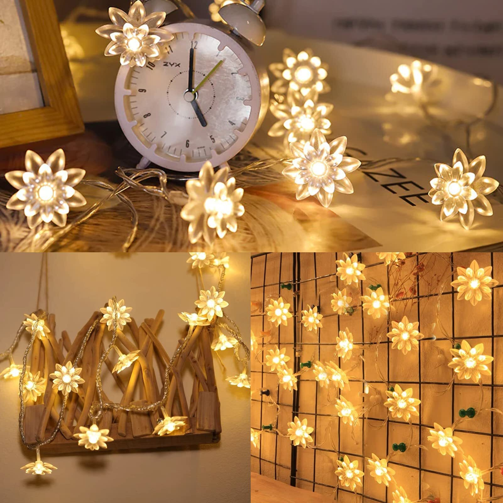 One94Store Double Silicone Flower String Light 14 LED 3 Meter Lotus Fairy Light for Home Decoration, Indoor Outdoor Decoration Waterproof Flower Light for Diwali, Christmas (Warm White, Plug-in)