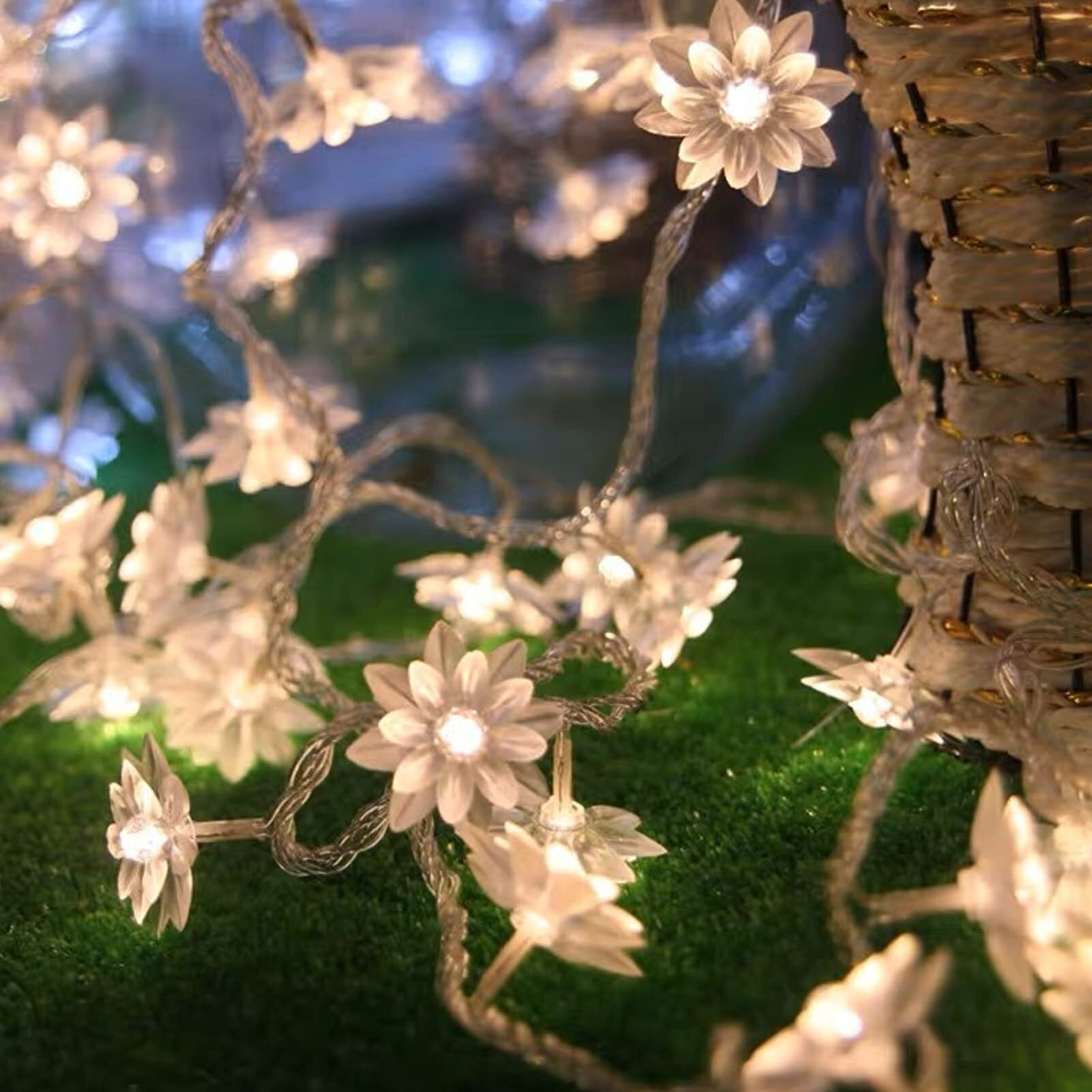 One94Store Double Silicone Flower String Light 14 LED 3 Meter Lotus Fairy Light for Home Decoration, Indoor Outdoor Decoration Waterproof Flower Light for Diwali, Christmas (Warm White, Plug-in)