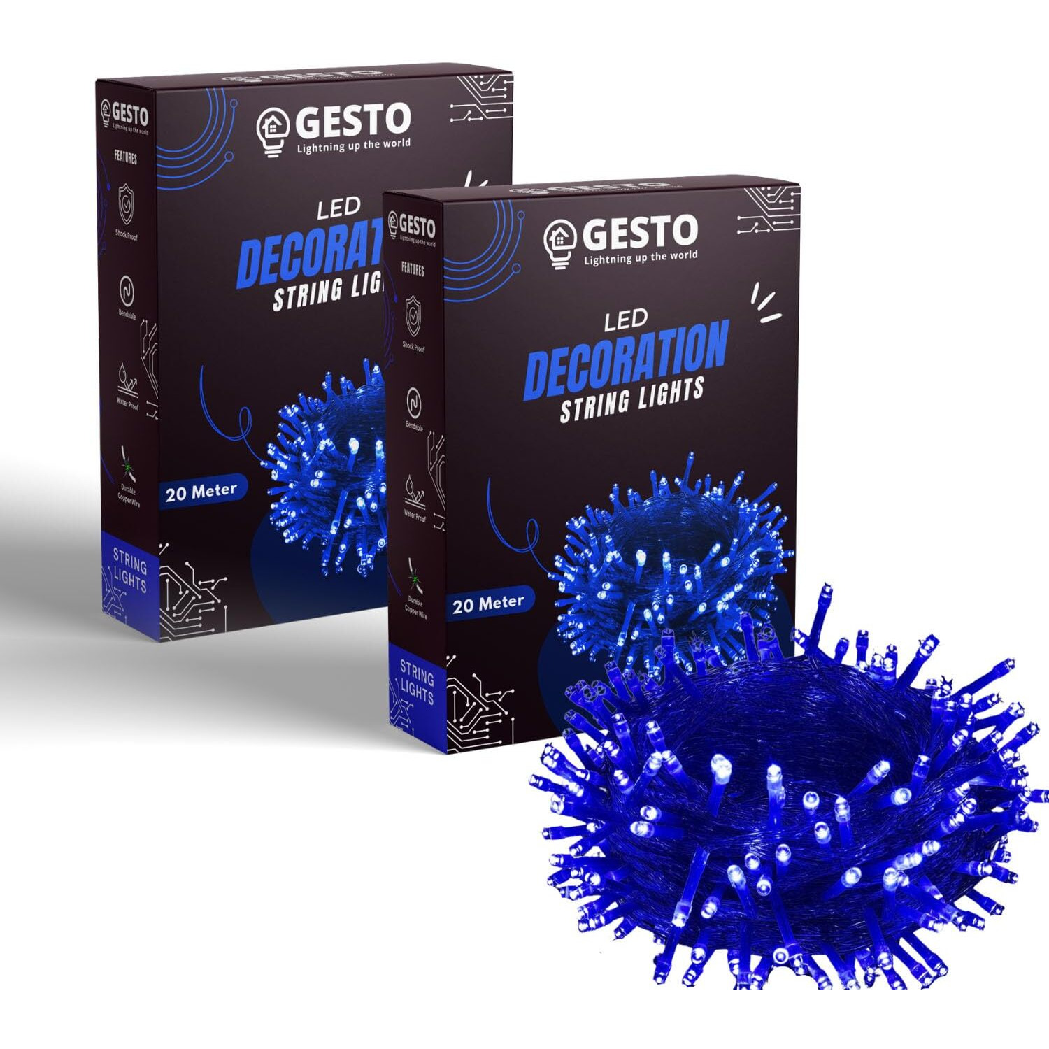 Gesto Blue Led Serial lights for decoration - String lights for home decoration,Fairy Lights | Christmas, Diwali Decoration Lights for balcony | Copper Wire Pixel Light (20 meter | Pack of 2)