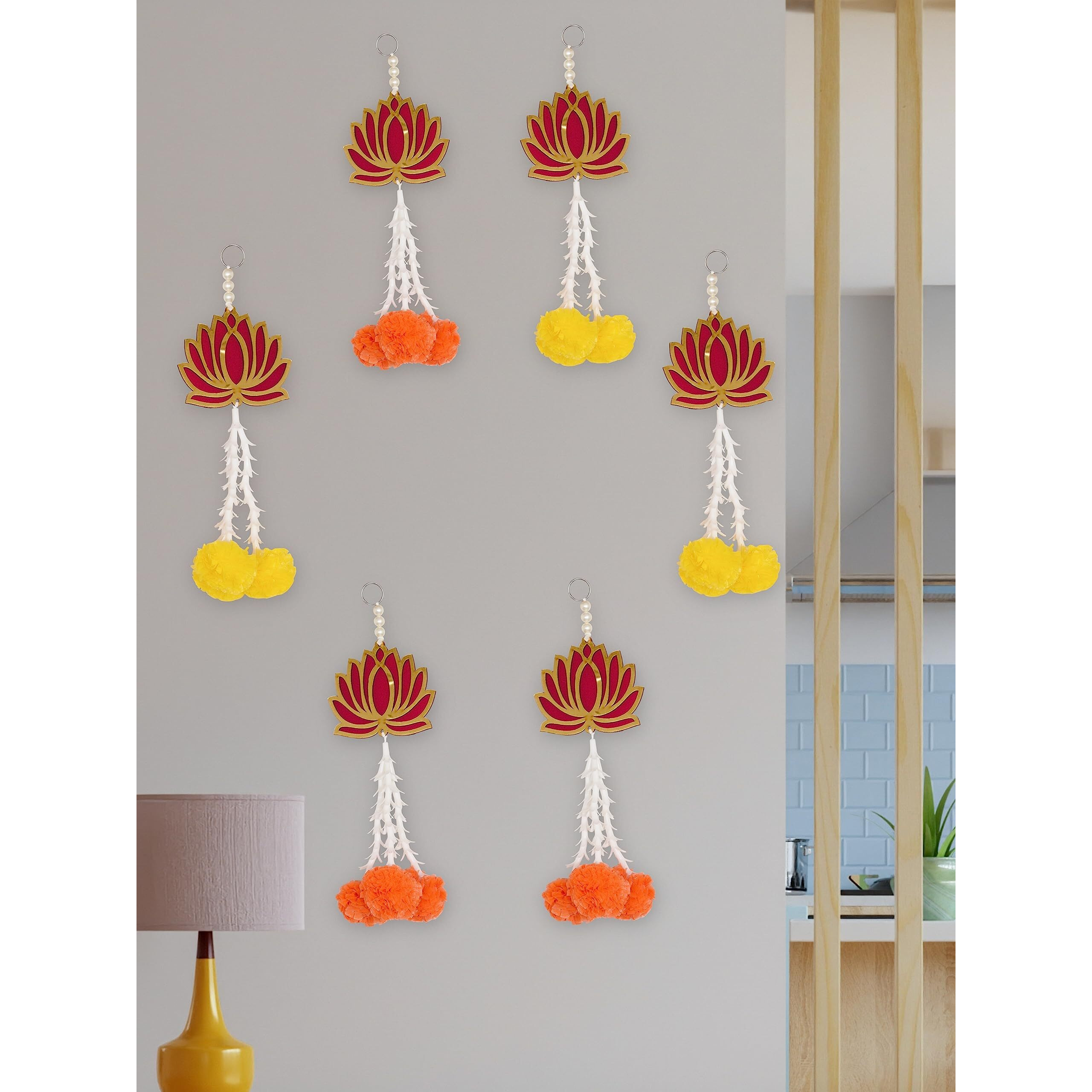 JH Gallery Plastic Handmade Lotus Artificial Flower Wall And Door Hanging - Home Decor|Pooja Room Decoration Items|Diwali Decor|Diwali Decoration Items For Home Decor (Pack Of 6), Brown