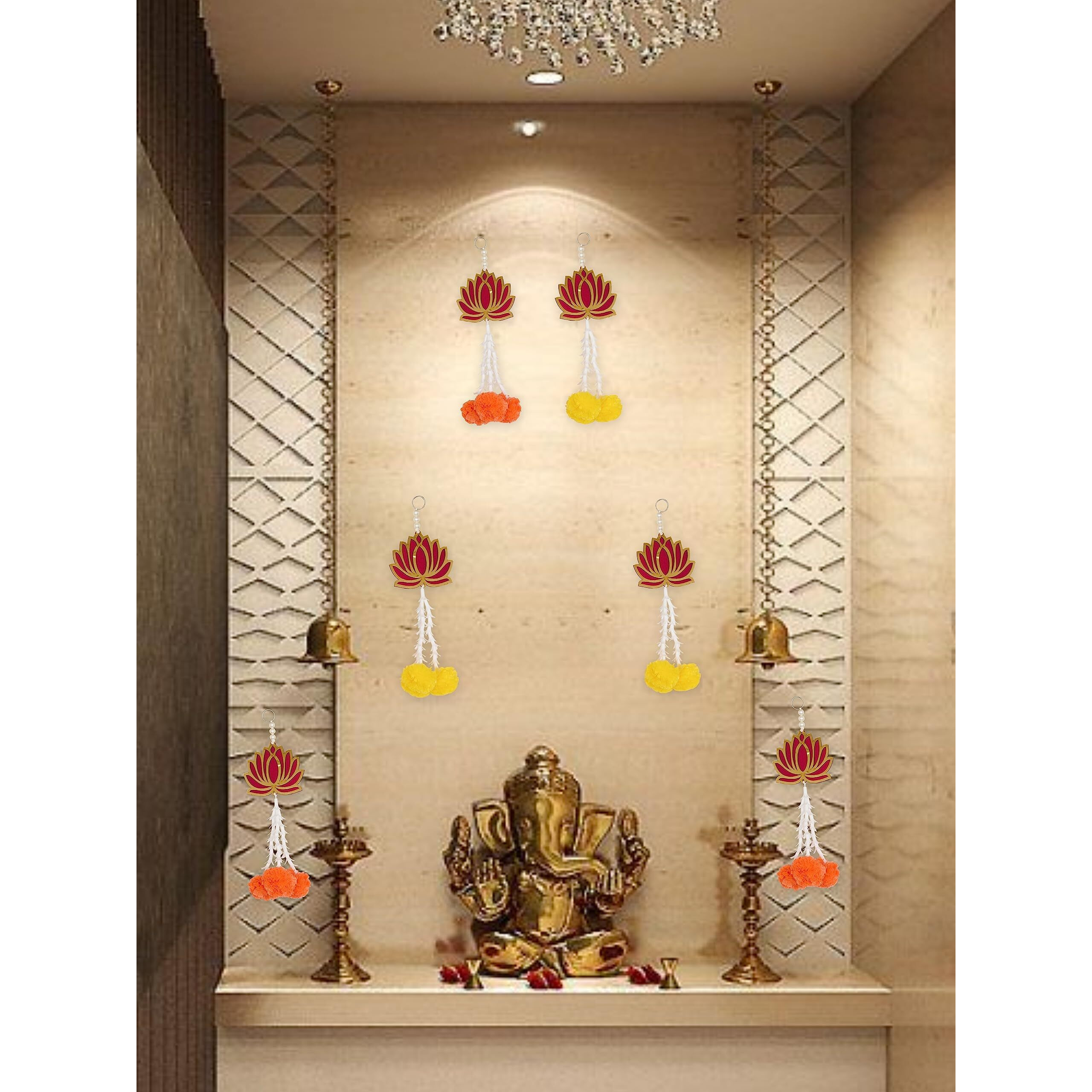 JH Gallery Plastic Handmade Lotus Artificial Flower Wall And Door Hanging - Home Decor|Pooja Room Decoration Items|Diwali Decor|Diwali Decoration Items For Home Decor (Pack Of 6), Brown