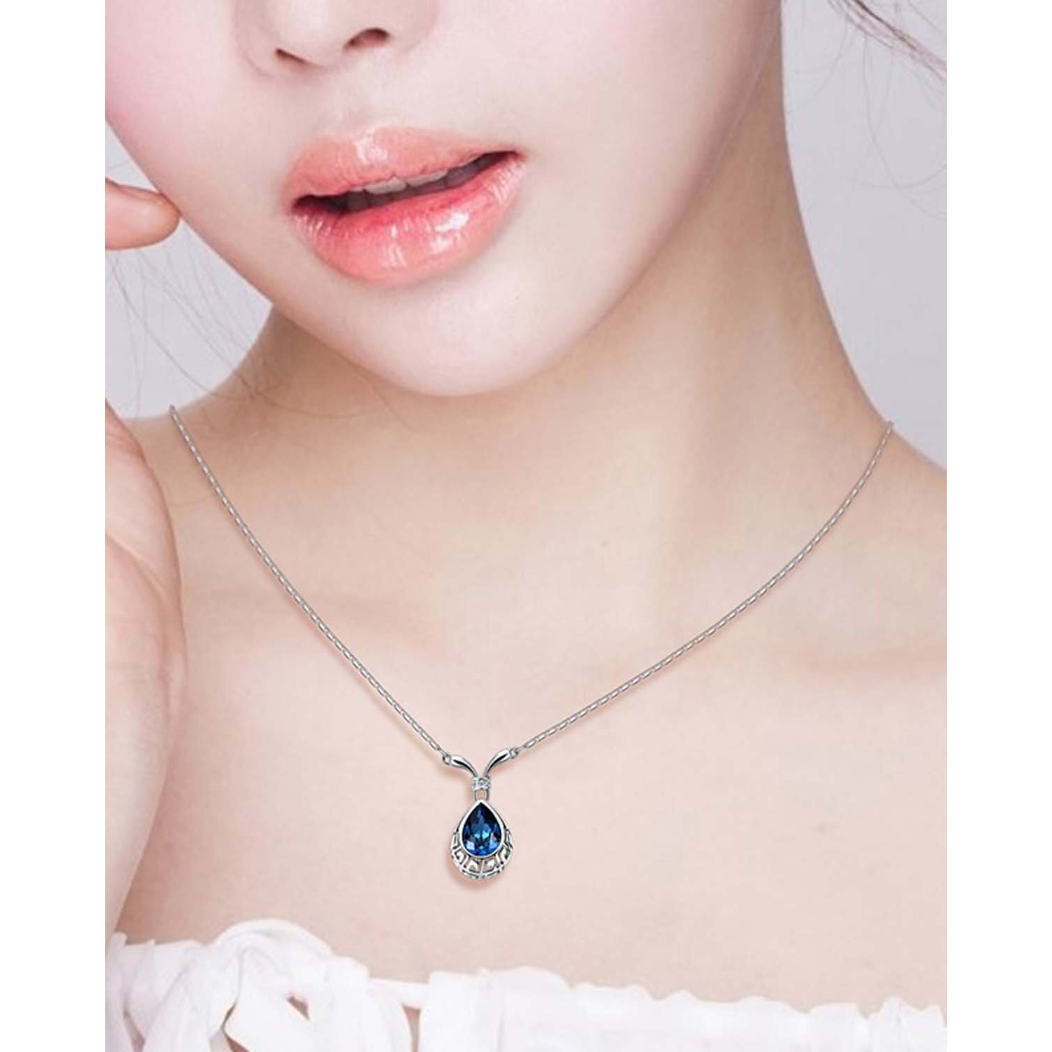 Young & Forever Diwali Gifts Blue Crystal Necklace Jewellery for Women