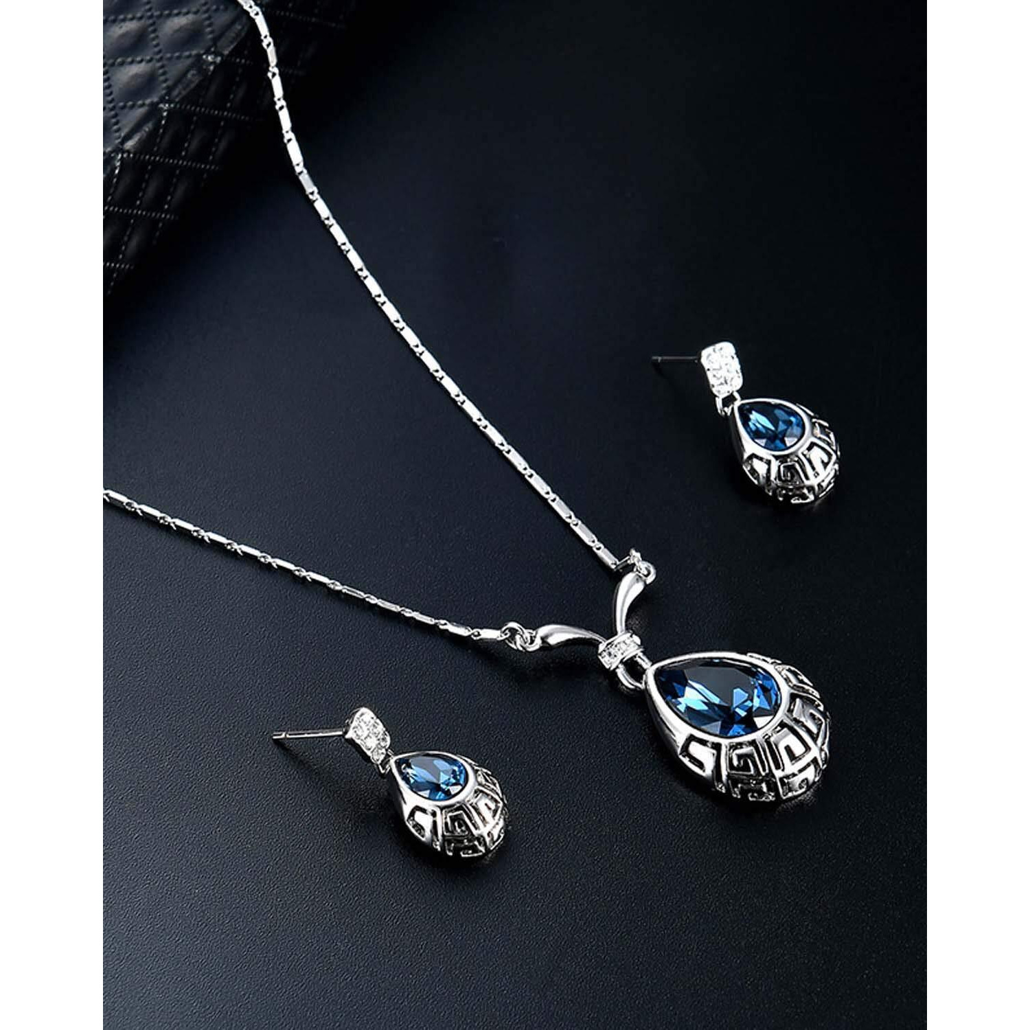 Young & Forever Diwali Gifts Blue Crystal Necklace Jewellery for Women