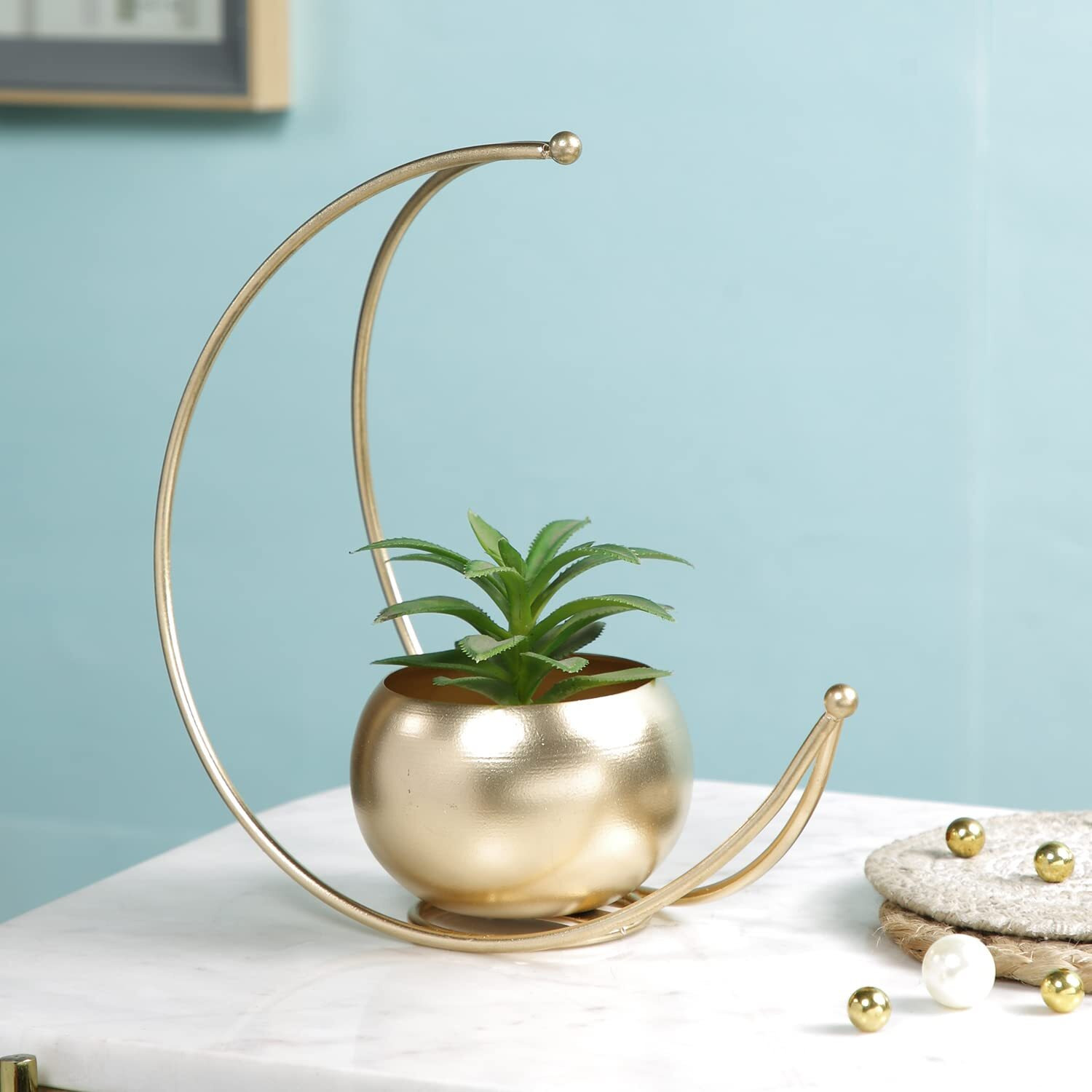 CraftVatika Geometric Metal Flower Vase Diwali Gift Items for Home Decoration Tabletop, Side Table, Living Room, Home Office Decoration, Home Decorative Items, Golden 9 Inches Height