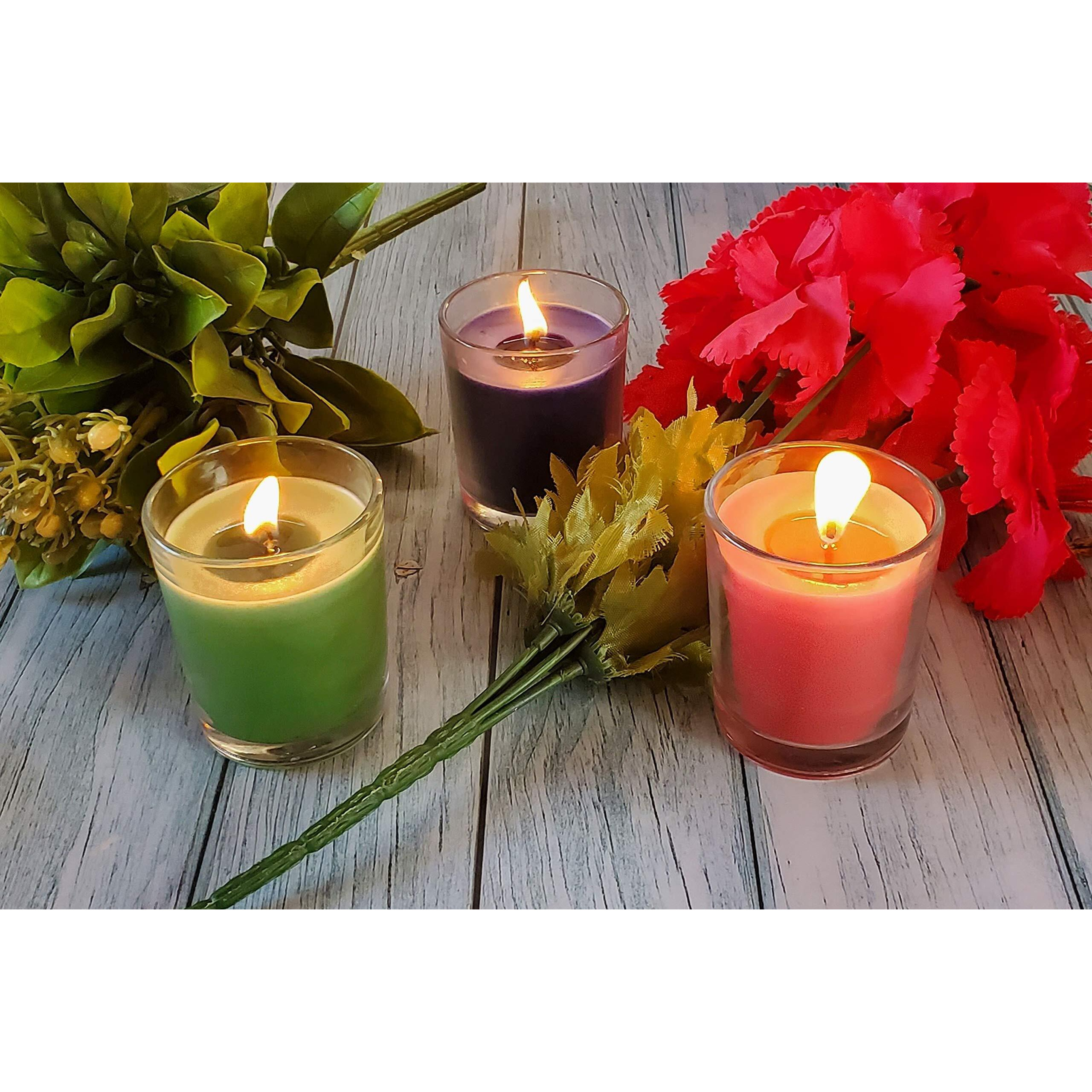 Pure Source India Votive Glass Candles, Pack of 12 (Scented - Lavender, Lemon Grass & Rose) Diwali Gift and Dcor