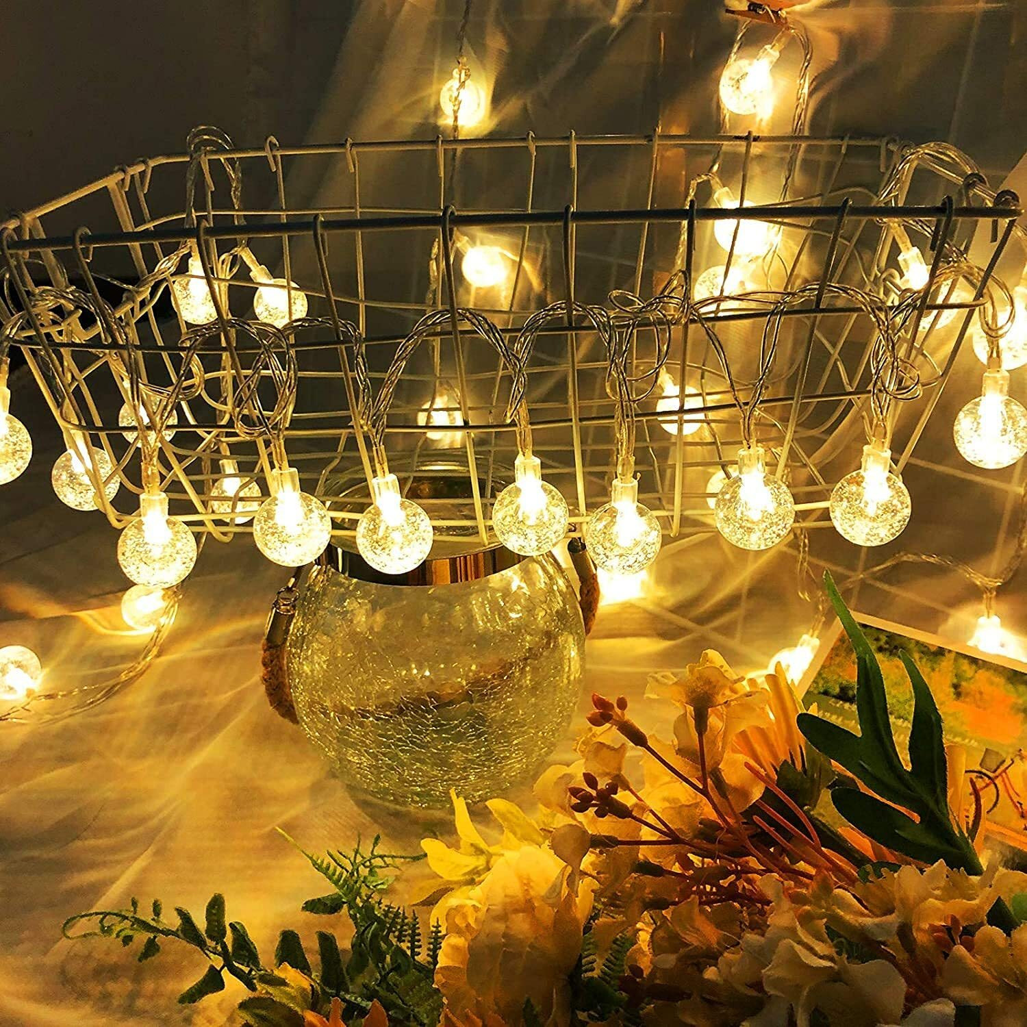 PESCA 15 Led Crystal Bubble Ball String Fairy Lights For Decortaion Diwali Christmas Xmas Light For Diwali Home Decorations Lighting (Warm White),3 meters