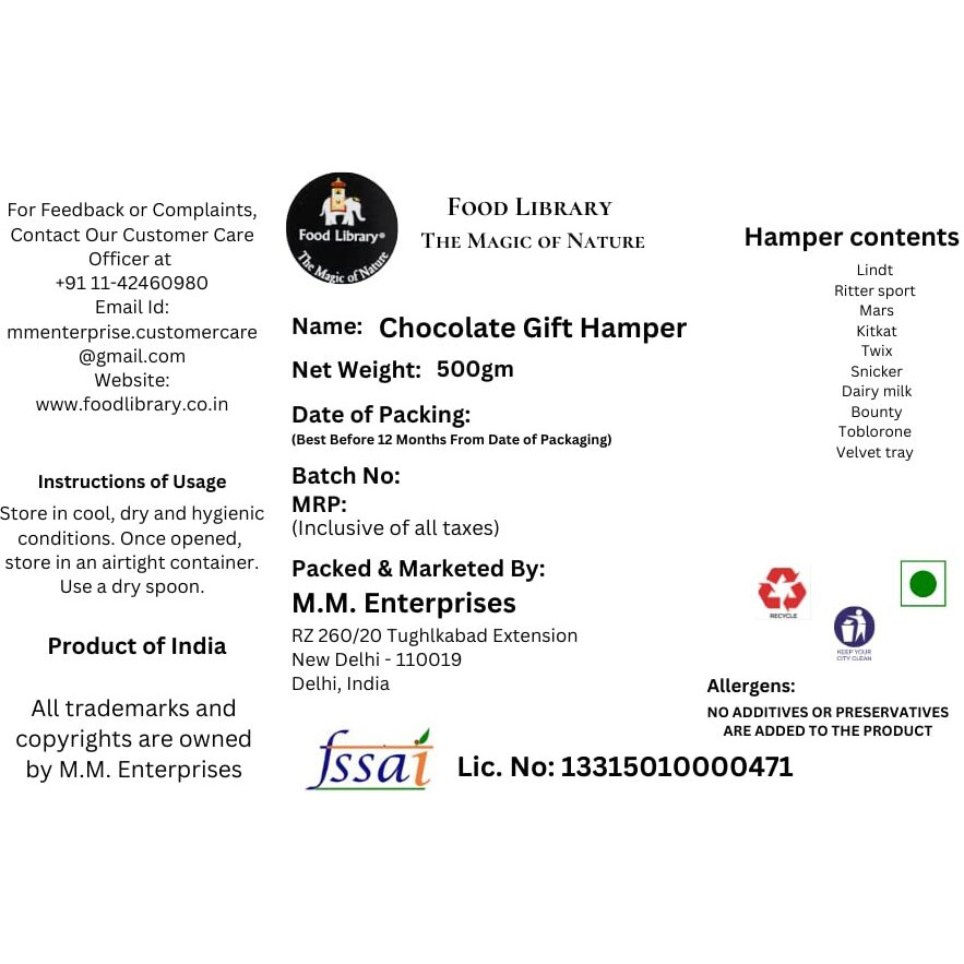 FOOD LIBRARY THE MAGIC OF NATURE Birthday/Anniversary/Christmas/Valentines/Diwali Chocolate Gift Hamper(Chocolate Obsession),500 Grams