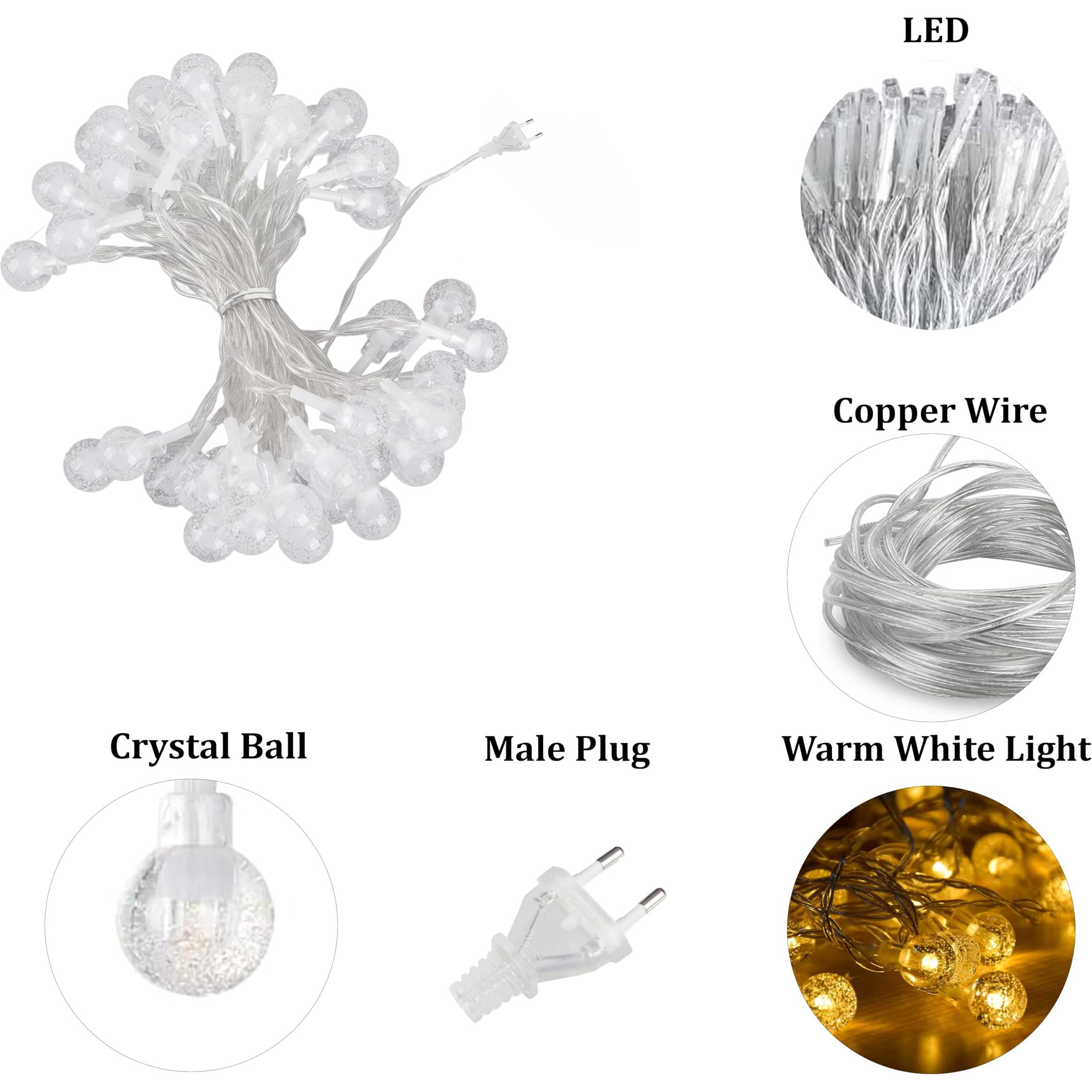 fizzytech Crystal Bubble Ball String Lights of Home Decoration Diwali Light for Party Birthday Diwali Christmas Navratri Valentine Gift Home Decoration Light (15 Meter 100 LED, Warm White)