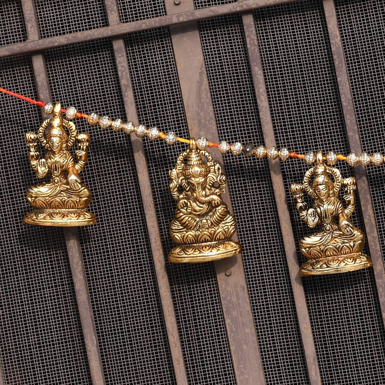 Collectible India Metal Laxmi Ganesha Bandarwal Toran for Main Door - Toran for door latest Fancy / toran for pooja room Mandir / Main Door room / Ethnic Bandarwal Shubh Labh Wall Hangings - Diwali Decoration Items for Home - Decorative Ganesha Wall HanginG