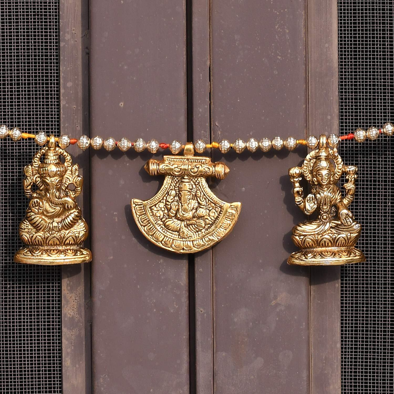 Collectible India Metal Laxmi Ganesha Bandarwal Toran for Main Door - Toran for door latest Fancy / toran for pooja room Mandir / Main Door room / Ethnic Bandarwal Shubh Labh Wall Hangings - Diwali Decoration Items for Home - Decorative Ganesha Wall HanginG