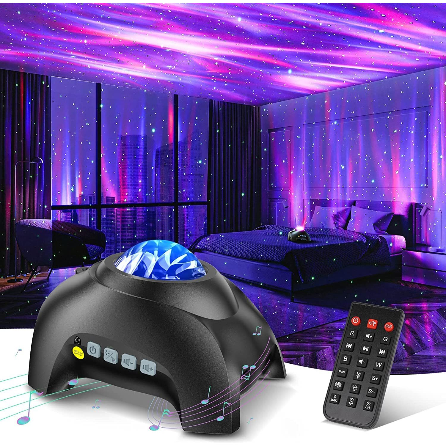 NYRWANA Night Lamp for Bedroom, Aurora Light Projector, LED Northern Lights Projector, Star Projector Night Light, Galaxy Projector with Remote Control, Diwali Light