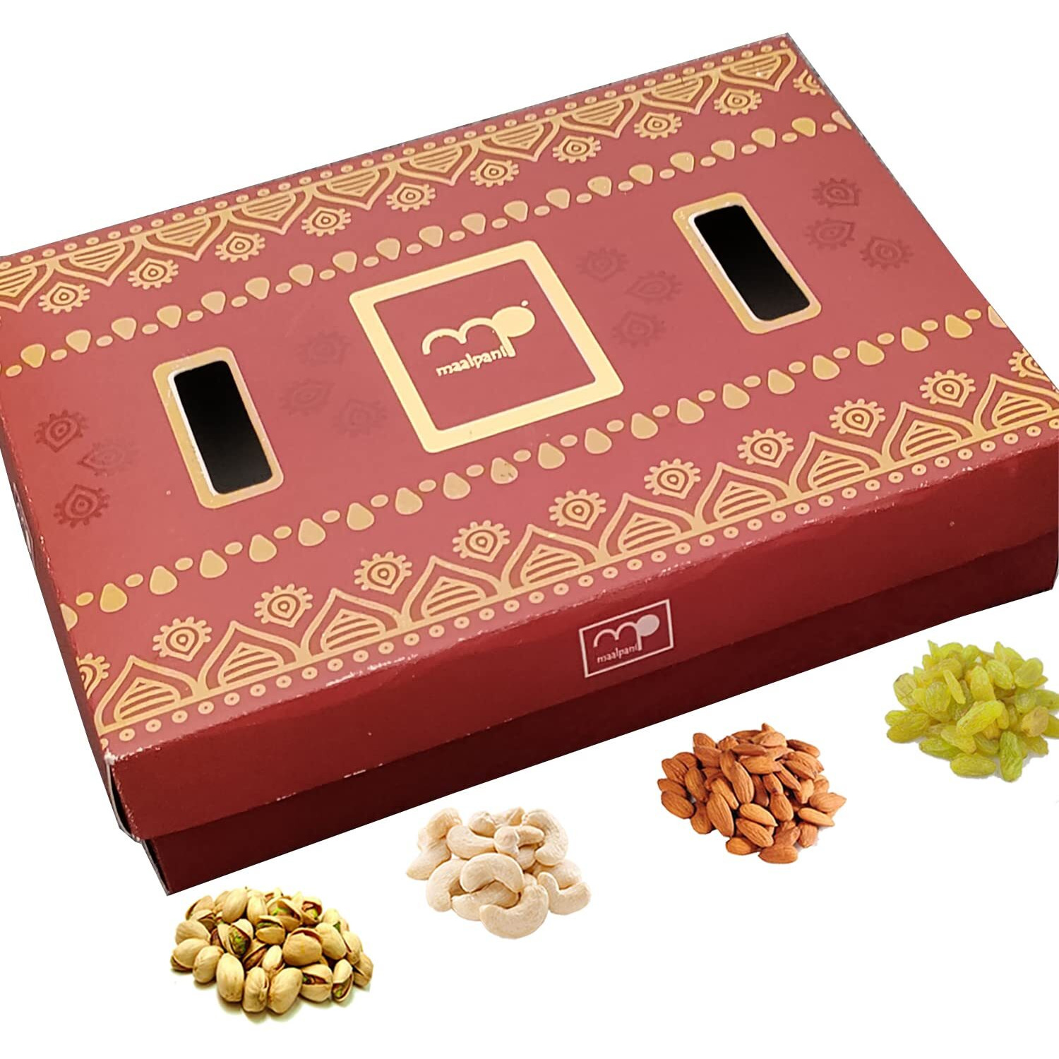 Maalpani Dry Fruit Gift Hamper Box | Diwali Gift Hamper Box Pack for Family Friends Corporate Office Clients | Diwali Festival, 200g | Pack of 10 | (Kaju, Badaam, Kishmish, Pista Each 50g Pack)