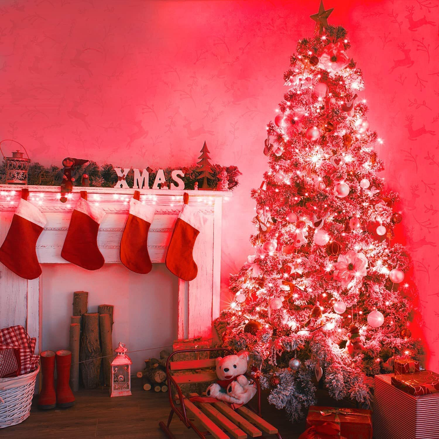 PESCA LED String Lights Serial Bulbs Ladi Decoration Lighting for Diwali Christmas (11 Meters) - Set of 2, Red