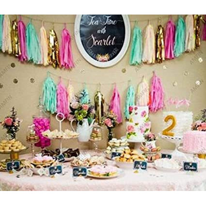 AMFIN (20 Pieces, 2 Meter) Tissue Paper Tassels Garland Wedding Home Decor Crafts for Birthday Decoration , Decoration for Weddings , Engagement , Baby Shower Decoration Items , 1st Birthday Party Decoration Items , Anniversary Party , Bachelors Party , Office Party , Diwali , New Year Party , Christmas Decoration Items - Pink & Green