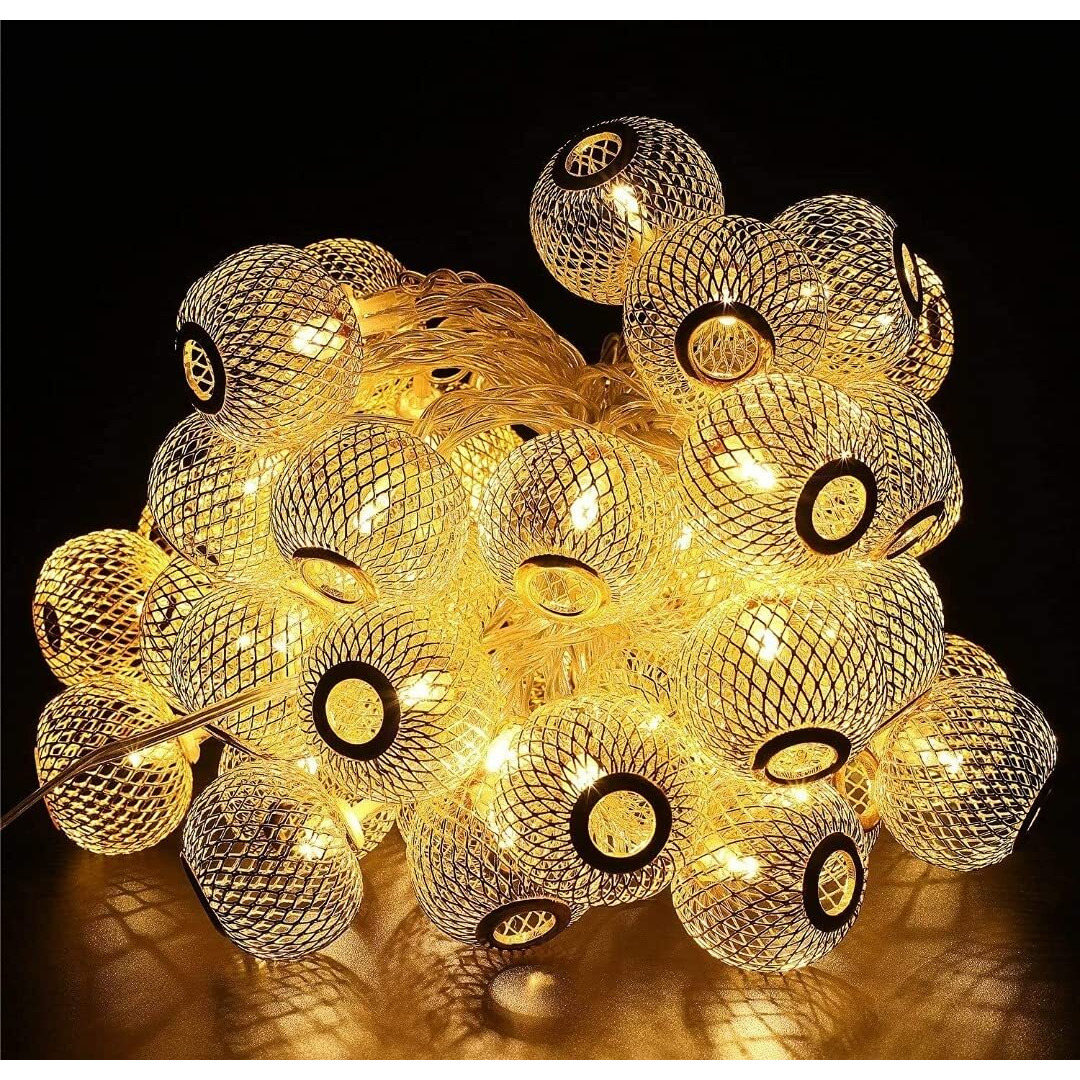 PESCA Golden Metal Lantern String Lights for Indoor Outdoor Decoration Diwali Light for Party Birthday Diwali Christmas Navratri Valentine Gift Home Decoration Light (4 Meter 25 LED, Warm White)