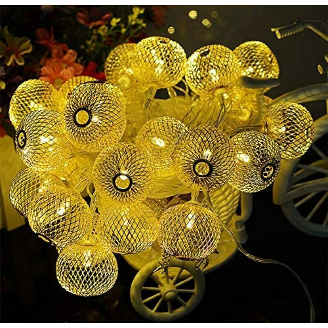 PESCA Golden Metal Lantern String Lights for Indoor Outdoor Decoration Diwali Light for Party Birthday Diwali Christmas Navratri Valentine Gift Home Decoration Light (4 Meter 25 LED, Warm White)